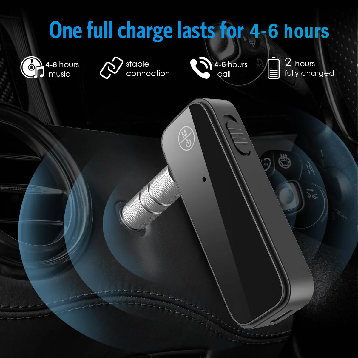 (Newest) Aux Bluetooth 5.0 Adapter for Car, Bluetooth Receiver for Car Home Stereo System and Headphones, Bluetooth Aux Adapter, 2 in 1 Wireless Bluetooth Transmitter and Receiver for Hands-Free Call Black - Image 3
