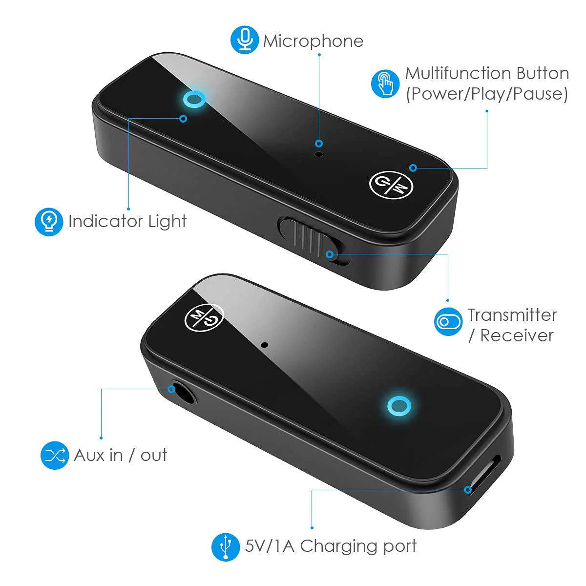 (Newest) Aux Bluetooth 5.0 Adapter for Car, Bluetooth Receiver for Car Home Stereo System and Headphones, Bluetooth Aux Adapter, 2 in 1 Wireless Bluetooth Transmitter and Receiver for Hands-Free Call Black - Image 4