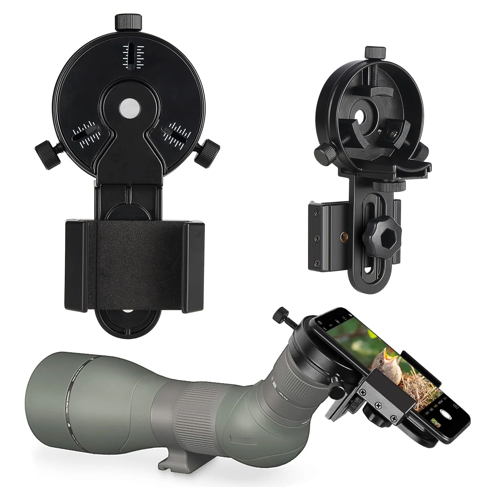 Newest Smartphone Scope Adapter- Phone Mount for Spotting Scopes& Binoculars& Monocular& Telescope& Microscope