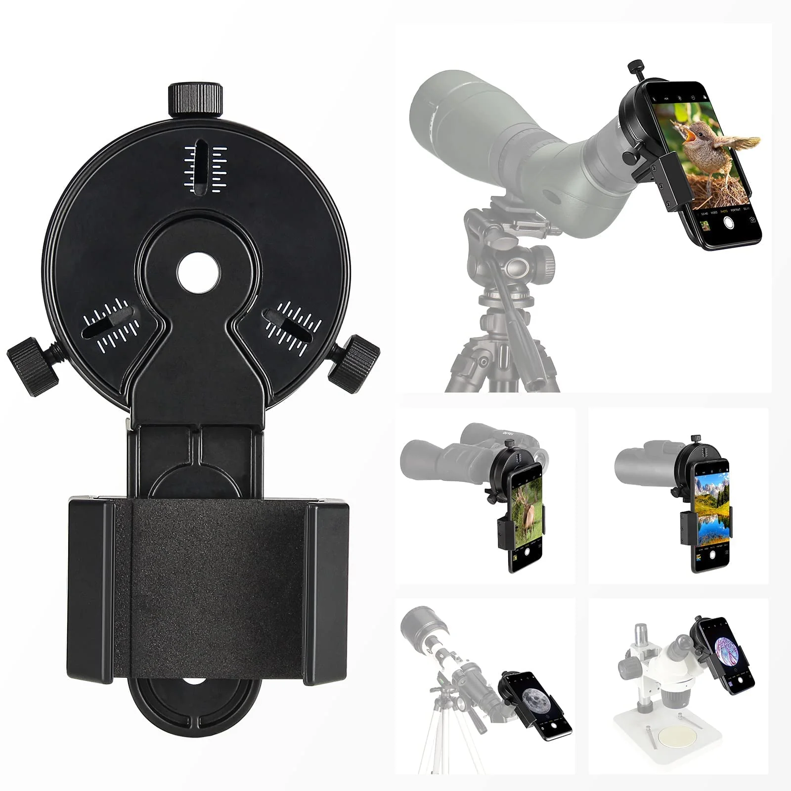 Newest Smartphone Scope Adapter- Phone Mount Working with Spotting Scopes& Binoculars& Monocular& Telescope& Microscope