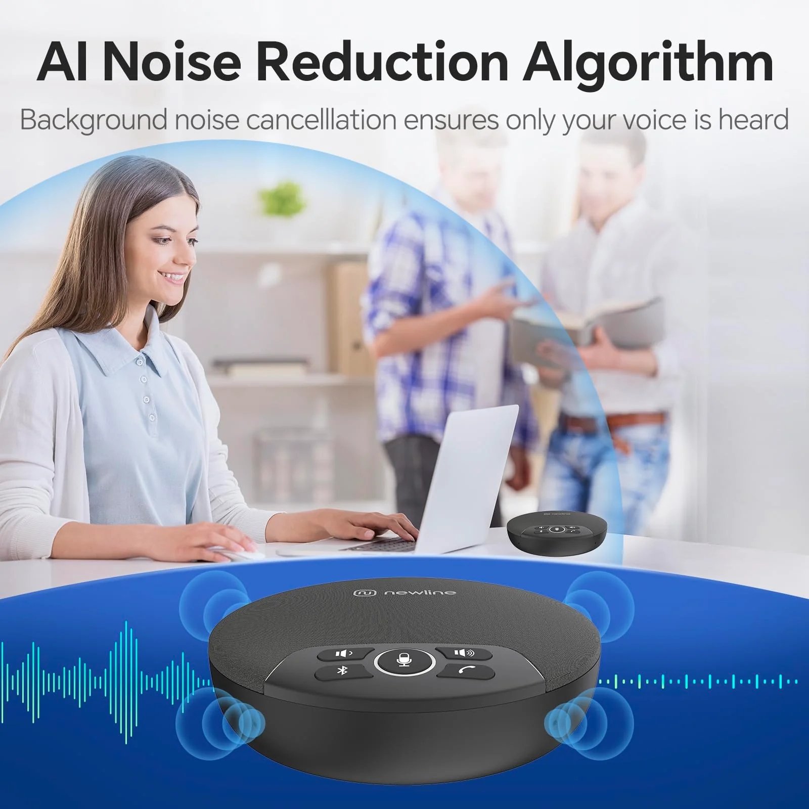 NewlineWork Newpie 30 Bluetooth Speakerphone Conference Speaker and Microphone 360° Voice Pickup Portable USB Speakerphone with 4 Mics Noise Reduction Home Office Meeting Speaker for Teams/Zoom - Image 4