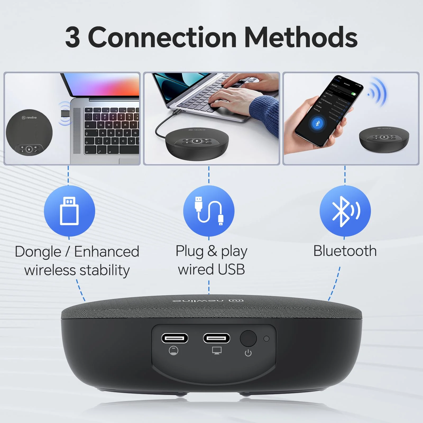 NewlineWork Newpie 30 Bluetooth Speakerphone Conference Speaker and Microphone 360° Voice Pickup Portable USB Speakerphone with 4 Mics Noise Reduction Home Office Meeting Speaker for Teams/Zoom - Image 6