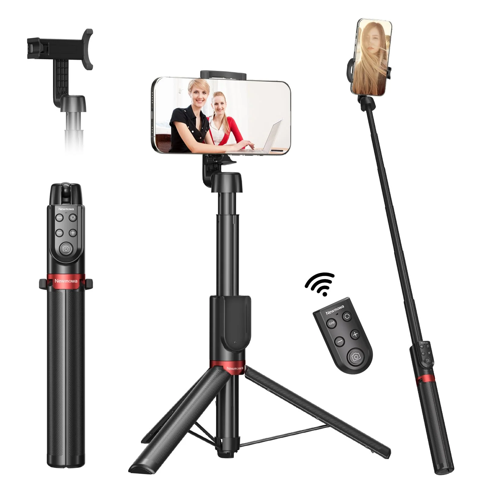 Newmowa Phone Remote Selfie Stick, Extendable Tripod with Rechargeable Detachable Remote for iPhone Video Photo Shooting/Zooming/Lens Switching, Compatible with iPhone 11 and Above(iOS 15 Above)