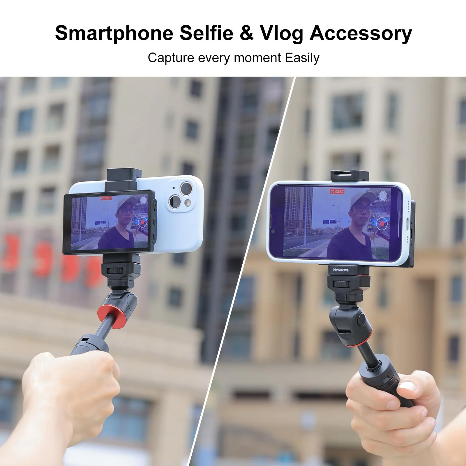 Newmowa Phone Vlog Selfie Monitor Screen, Magnetic Phone Holder Clip Mount, Using Phone Rear Camera for Selfie Vlog Live Stream TikTok, Compatible with iPhone (NOT Supports 4K Recording) - Image 2
