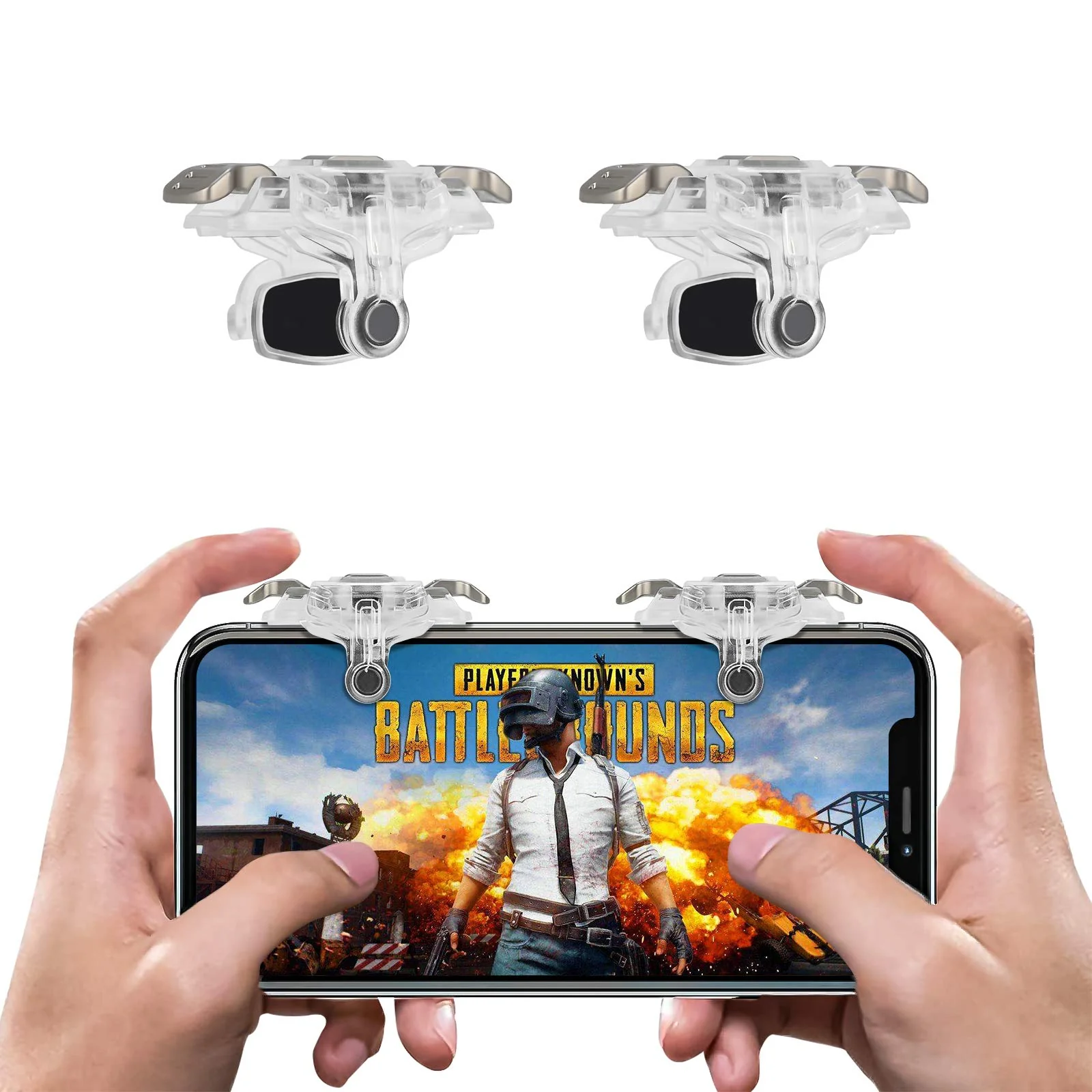 Newseego for PUBG Mobile Game Controller Trigger, Upgrade Version PUBG Mobile Game Trigger Double Sensitive Aim Shoot Keys Buttons for Rules of Survival/Knives Out Triggers for All Smartphone-Transparent Transparent