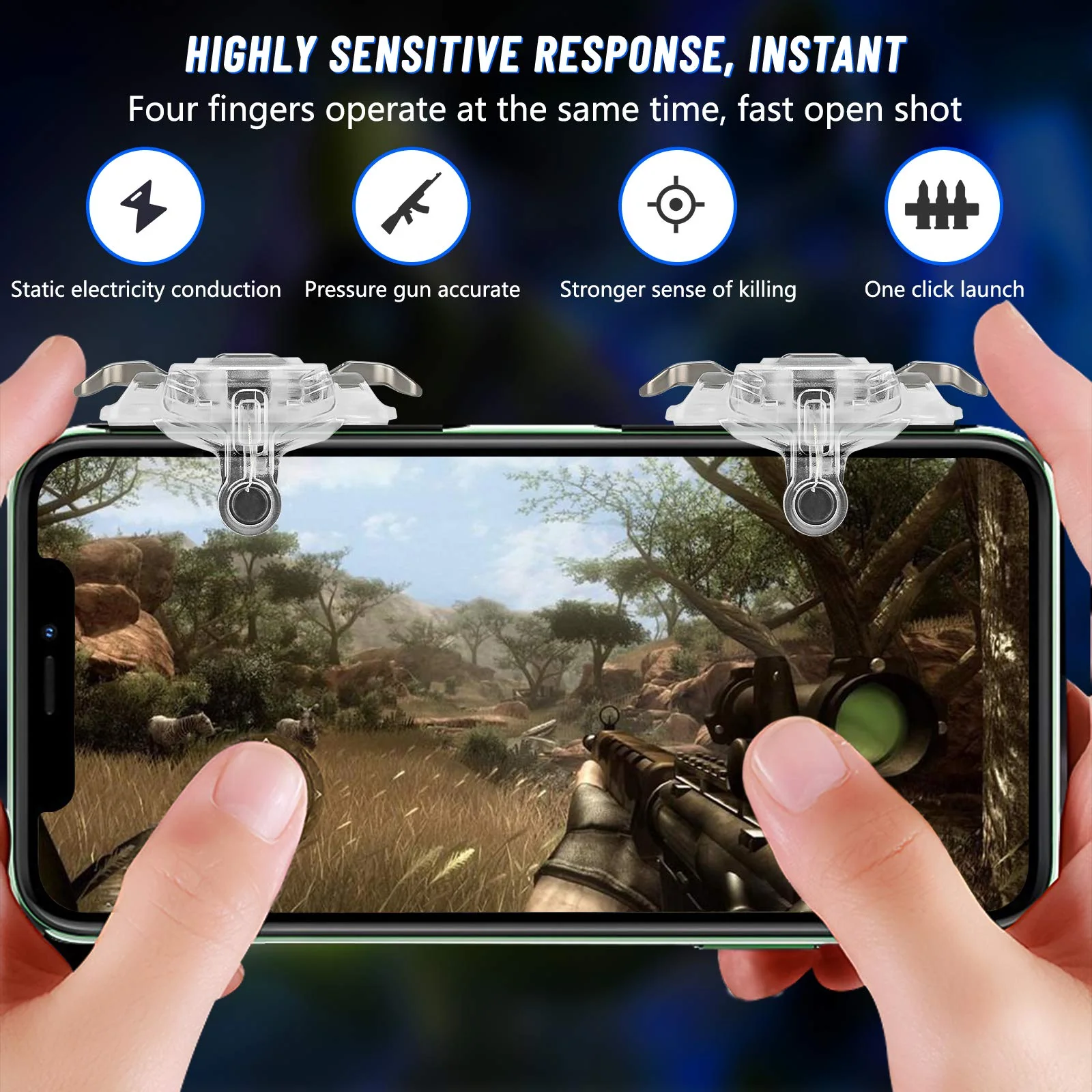 Newseego for PUBG Mobile Game Controller Trigger, Upgrade Version PUBG Mobile Game Trigger Double Sensitive Aim Shoot Keys Buttons for Rules of Survival/Knives Out Triggers for All Smartphone-Transparent Transparent - Image 2