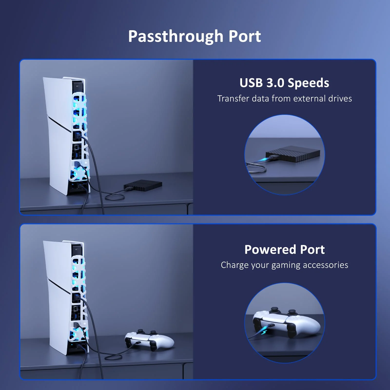 NexiGo PS5 Slim Silent Enhanced Cooling Fan with Adjustable Speed, Auto Power On/Off, with USB 3.0 Port, Efficient Cooling System for Both PS5 Slim Disc and Digital Editions (White) White - Image 3