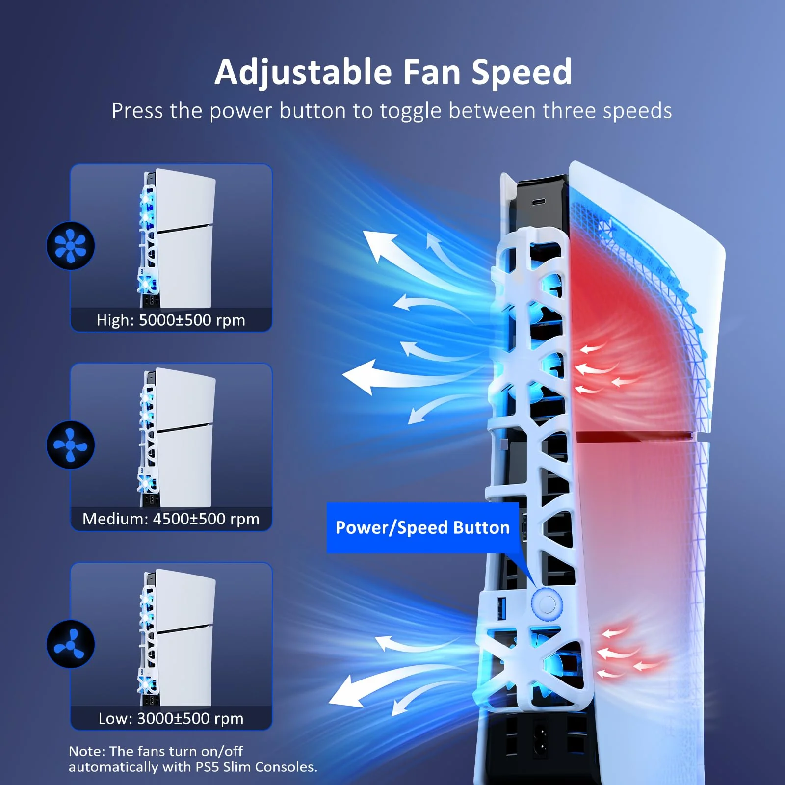 NexiGo PS5 Slim Silent Enhanced Cooling Fan with Adjustable Speed, Auto Power On/Off, with USB 3.0 Port, Efficient Cooling System for Both PS5 Slim Disc and Digital Editions (White) White - Image 4