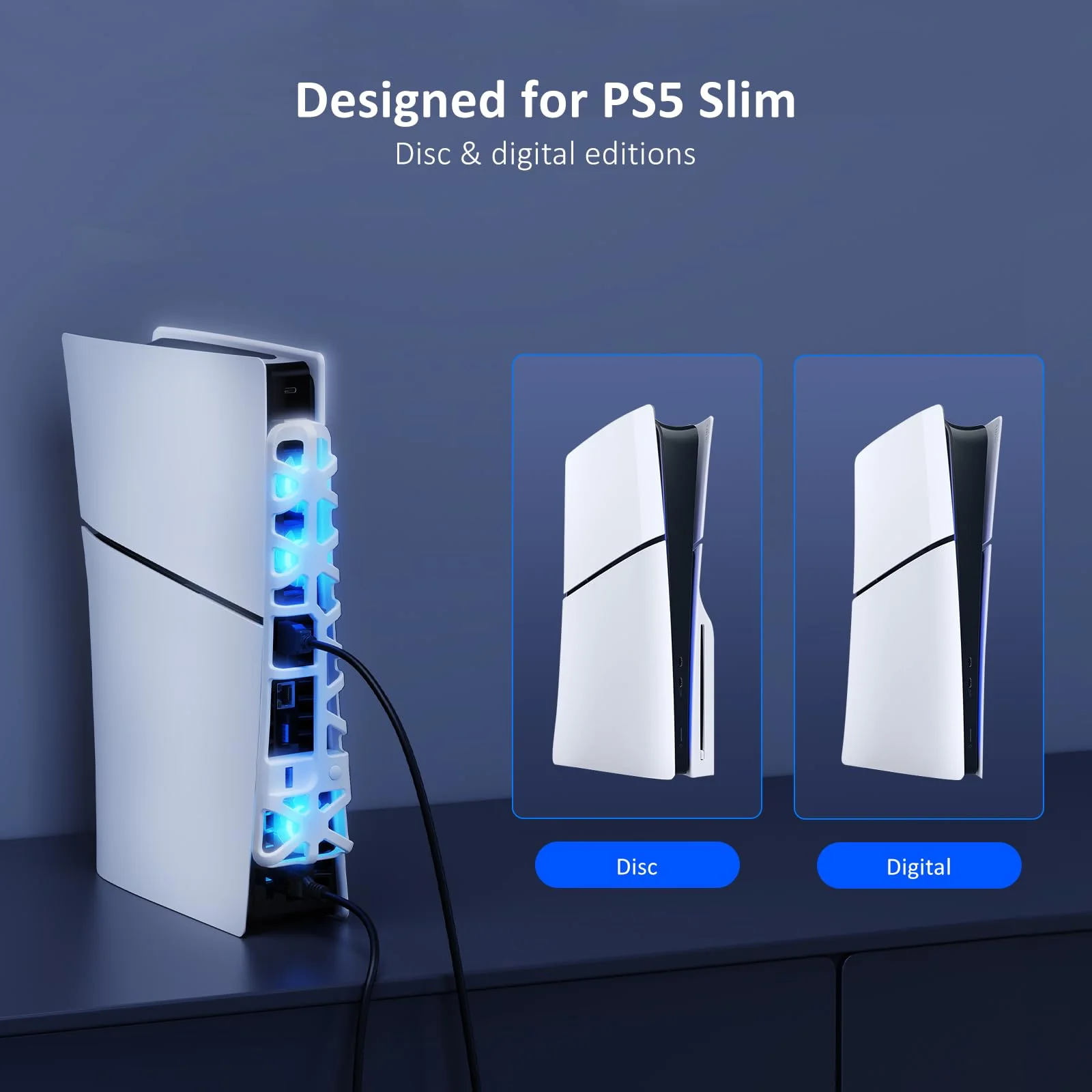 NexiGo PS5 Slim Silent Enhanced Cooling Fan with Adjustable Speed, Auto Power On/Off, with USB 3.0 Port, Efficient Cooling System for Both PS5 Slim Disc and Digital Editions (White) White - Image 6