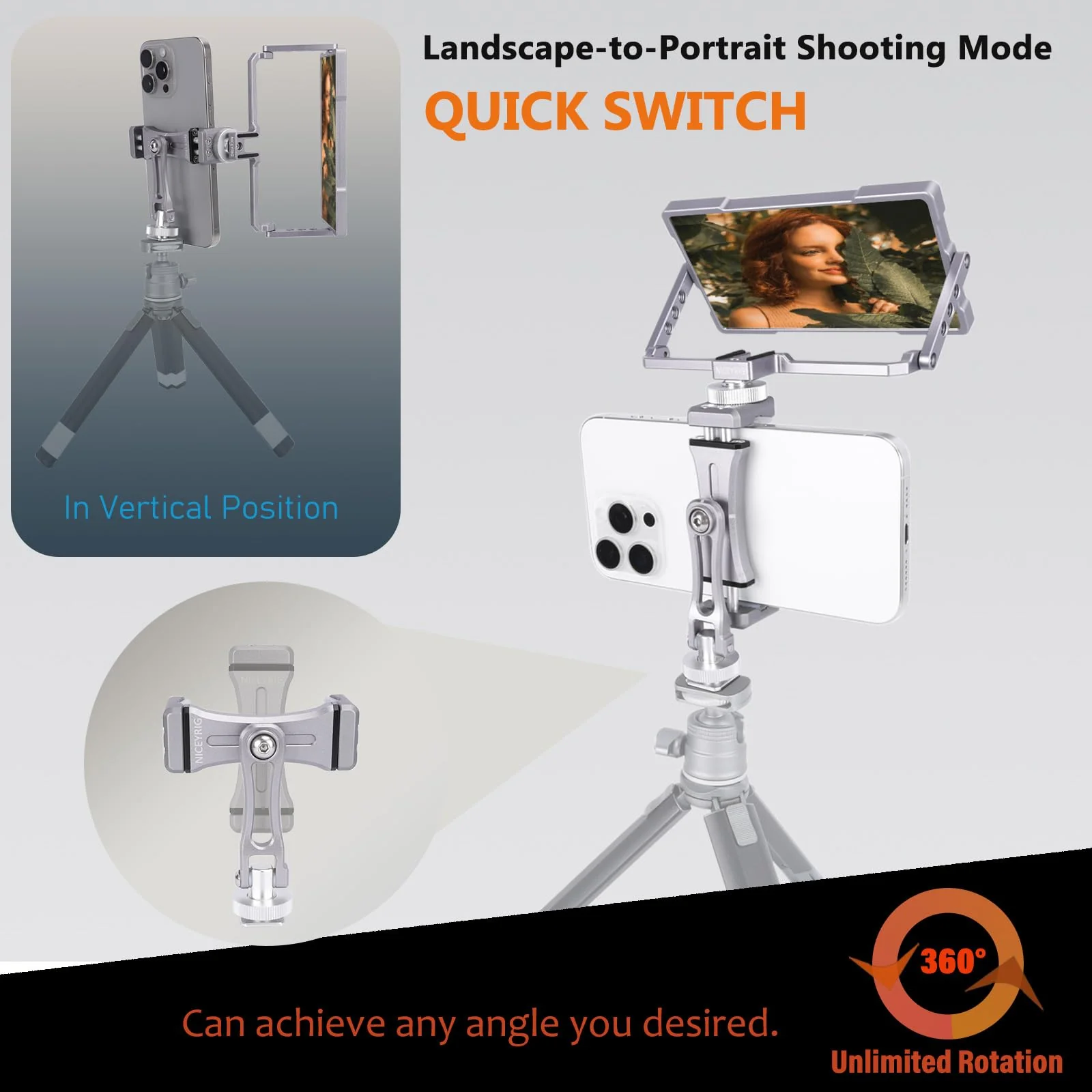NICEYRIG Smartphone Vlog Selfie Mirror Kit with Tripod Mount Holder for 6.7’’ 6.1’’ iPhone 15 14 13 12 Pro Max, Pro and Android Cellphone Vlog Vlogging Overhead Video Record and Photography - 577 - Image 2