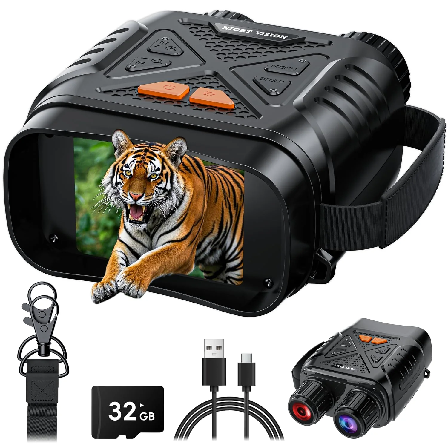 Night Vision Goggles, SKYBASIC Night Vision Binoculars for Adults, 10X Digital Zoom, 2.8'' HD Screen Binoculars Camera can Take Photo and Video with 32GB TF Card, Support Connecting to Computer