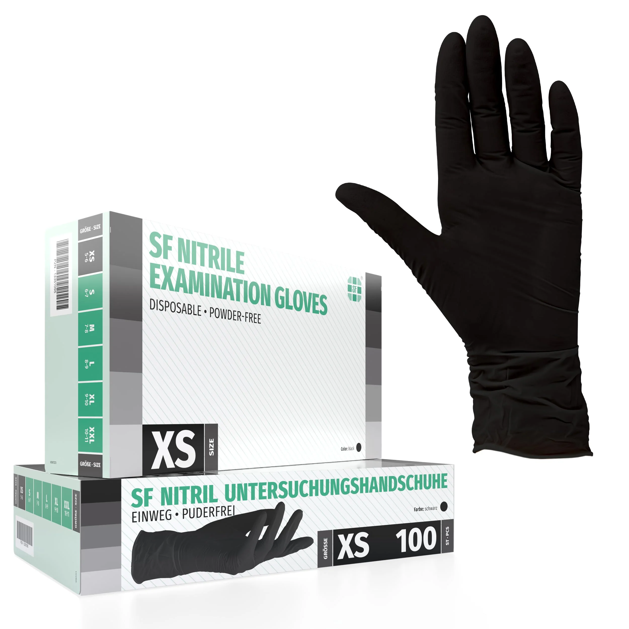 Nitrile Gloves, Box of 100 (XS, Black) Disposable Gloves, Examination Gloves, Powder-Free, Non-Sterile, Latex-Free
