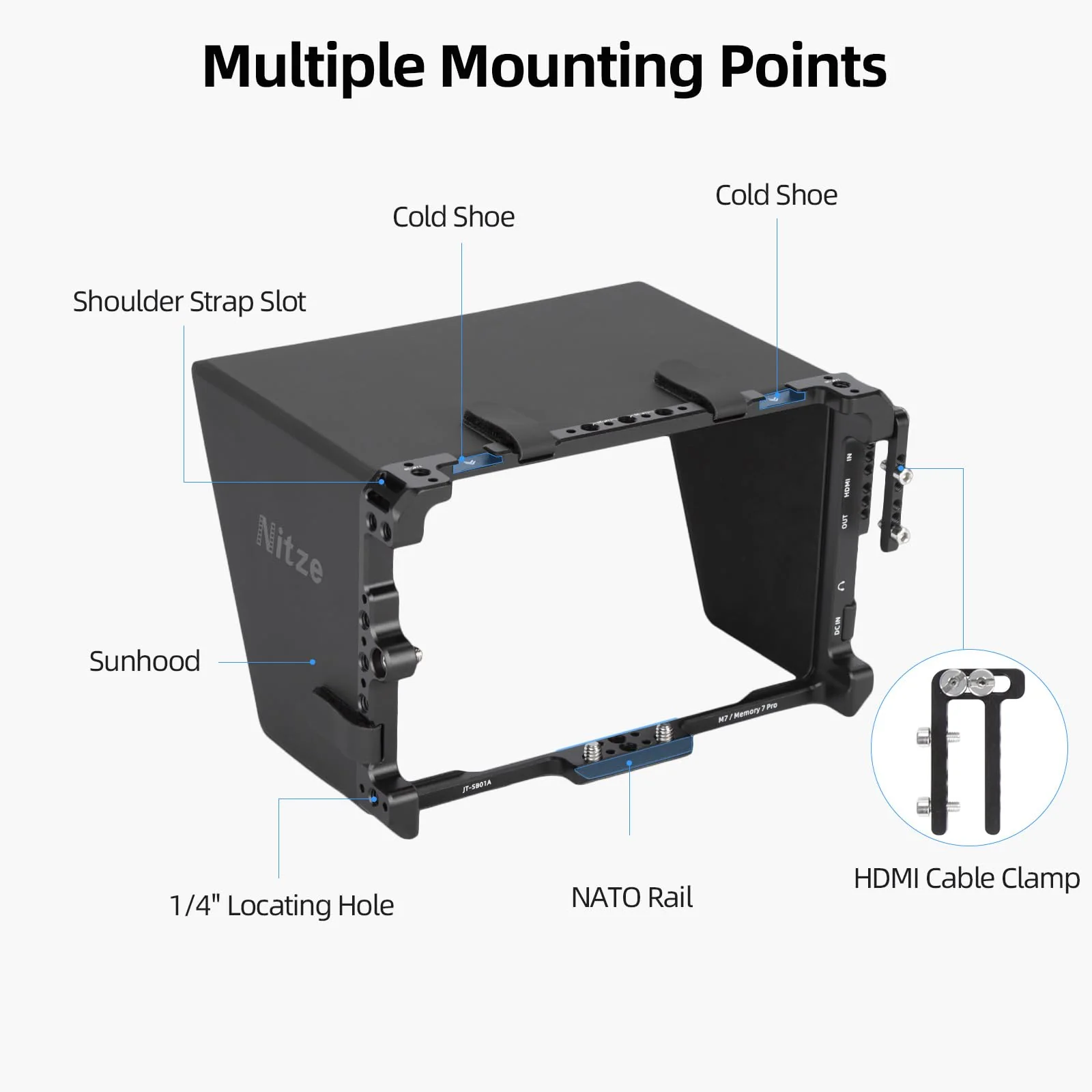 Nitze Cage Kit for Shimbol M7/Memory7 Pro Monitor with Sunhood and HDMI Cable Clamp - JT-SB01B - Image 2