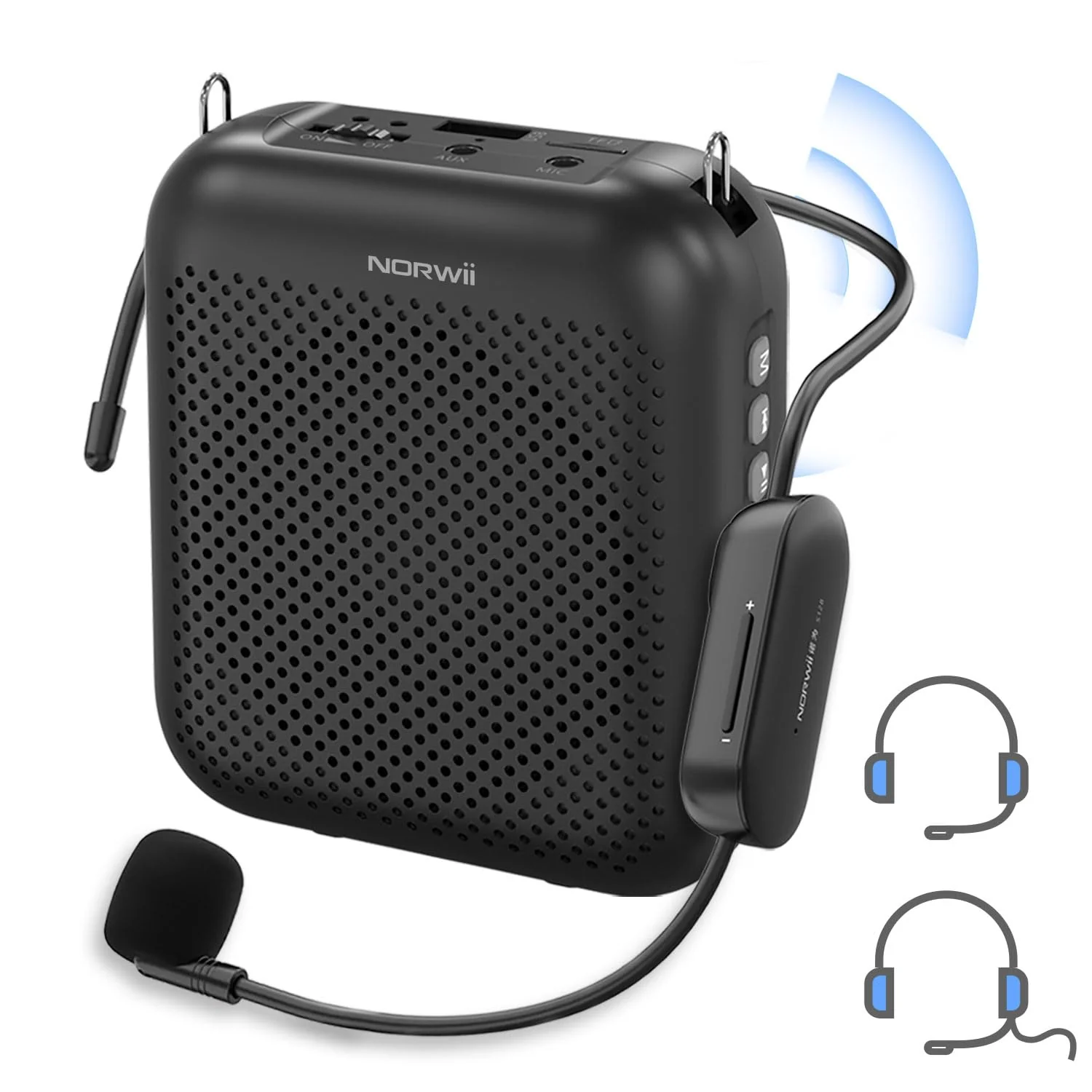 Norwii Wireless Voice Amplifier, 10W 4000mAh Portable Bluetooth Rechargeable PA System with 2 Microphones for Teachers, Meetings, Promotions and Outdoors, Black