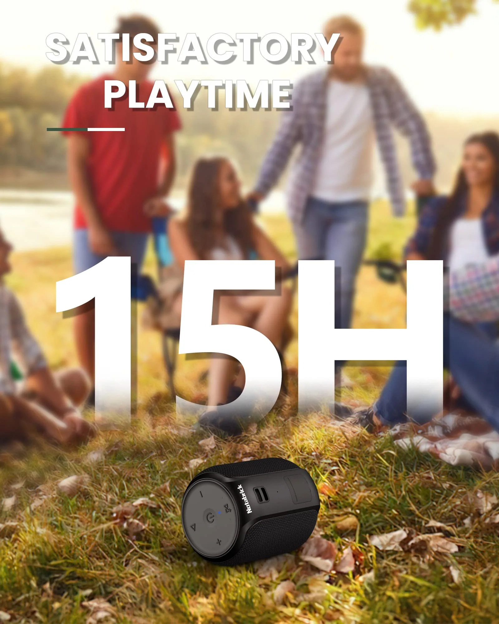 NOTABRICK Bluetooth Speakers, 15W Portable Speakers Bluetooth Wireless V5.0 with Stereo Sound, Active Extra Bass, IPX6 Waterproof Shower Speaker, Double Pairing, for Party, Home Theater, Game Theater 1PCS-Black - Image 4