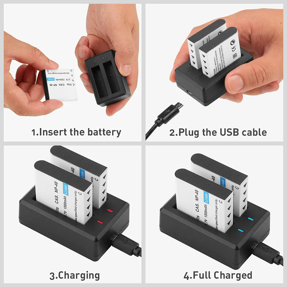 NP-40 Battery Pack, 1500mAh Rechargeable Battery(3-Pack) with USB Dual Charger for Video Camera Camcorders Compatible with Casio NP-40 (Not for Fujifilm NP40) - Image 9