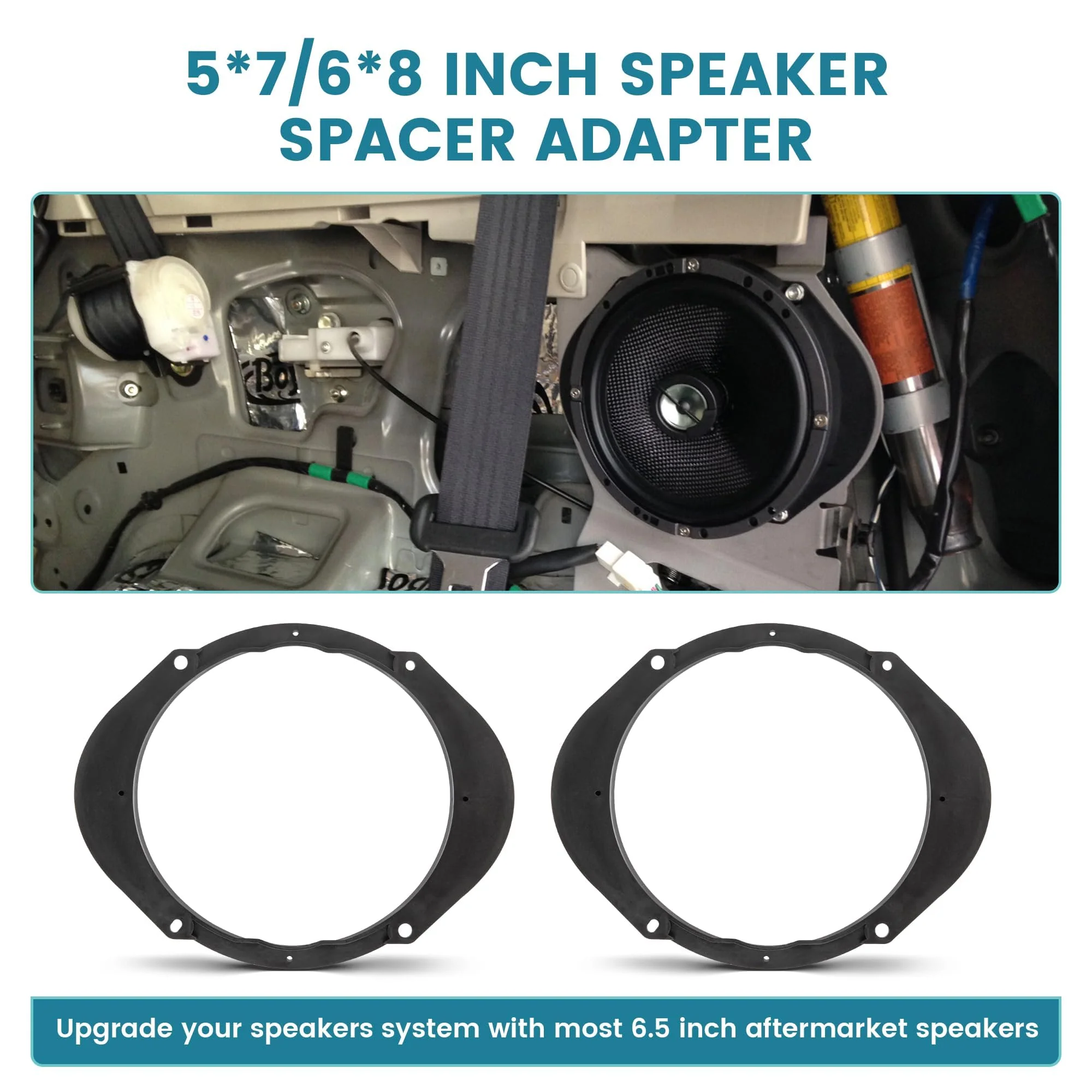 NuIth 5x7 or 6x8 to 6.5” Front Rear Door Speaker Spacers Bracket for Select 1991-2014 Mazda 2 3 5 6 CX-7 CX-9 BT-50, 6x8 to 6.5 Inch Door Speaker Ring Adapter Solid Plastic Waterproof Bracket, 2PC - Image 4