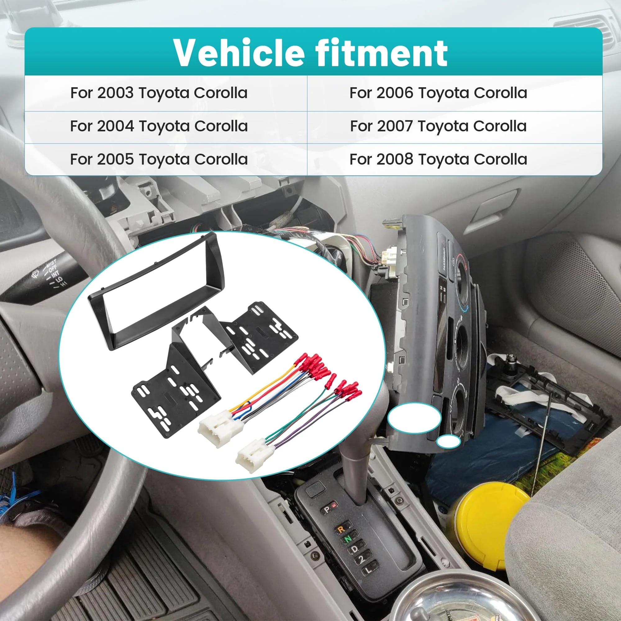 NuIth Double DIN Radio Installation Dash Kit W/Radio Wire Harness for 2003-2008 Toyota Corolla, Aftermarket Radio Dash Stereo Mounting Installation Trim Bezel Bracket Wire Kits - Image 3