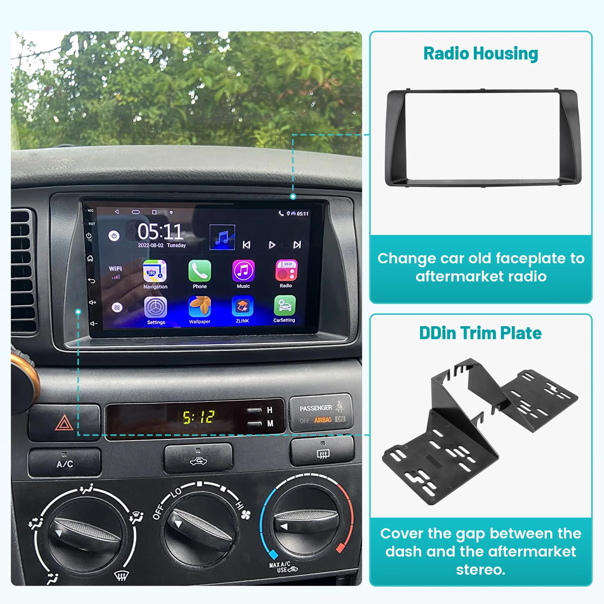 NuIth Double DIN Radio Installation Dash Kit W/Radio Wire Harness for 2003-2008 Toyota Corolla, Aftermarket Radio Dash Stereo Mounting Installation Trim Bezel Bracket Wire Kits - Image 6