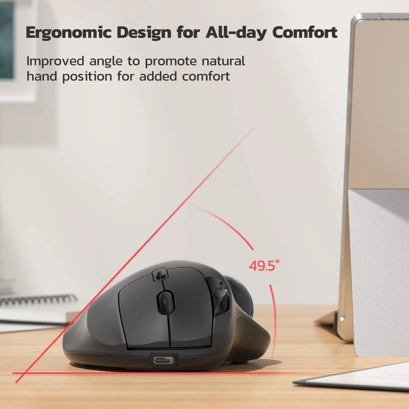 Nulea M501 Wireless Trackball Mouse, Rechargeable Ergonomic, Easy Thumb Control, Precise & Smooth Tracking, 3 Device Connection (Bluetooth or USB), Compatible for PC, Laptop, iPad, Mac, Windows. D-Black - Image 3