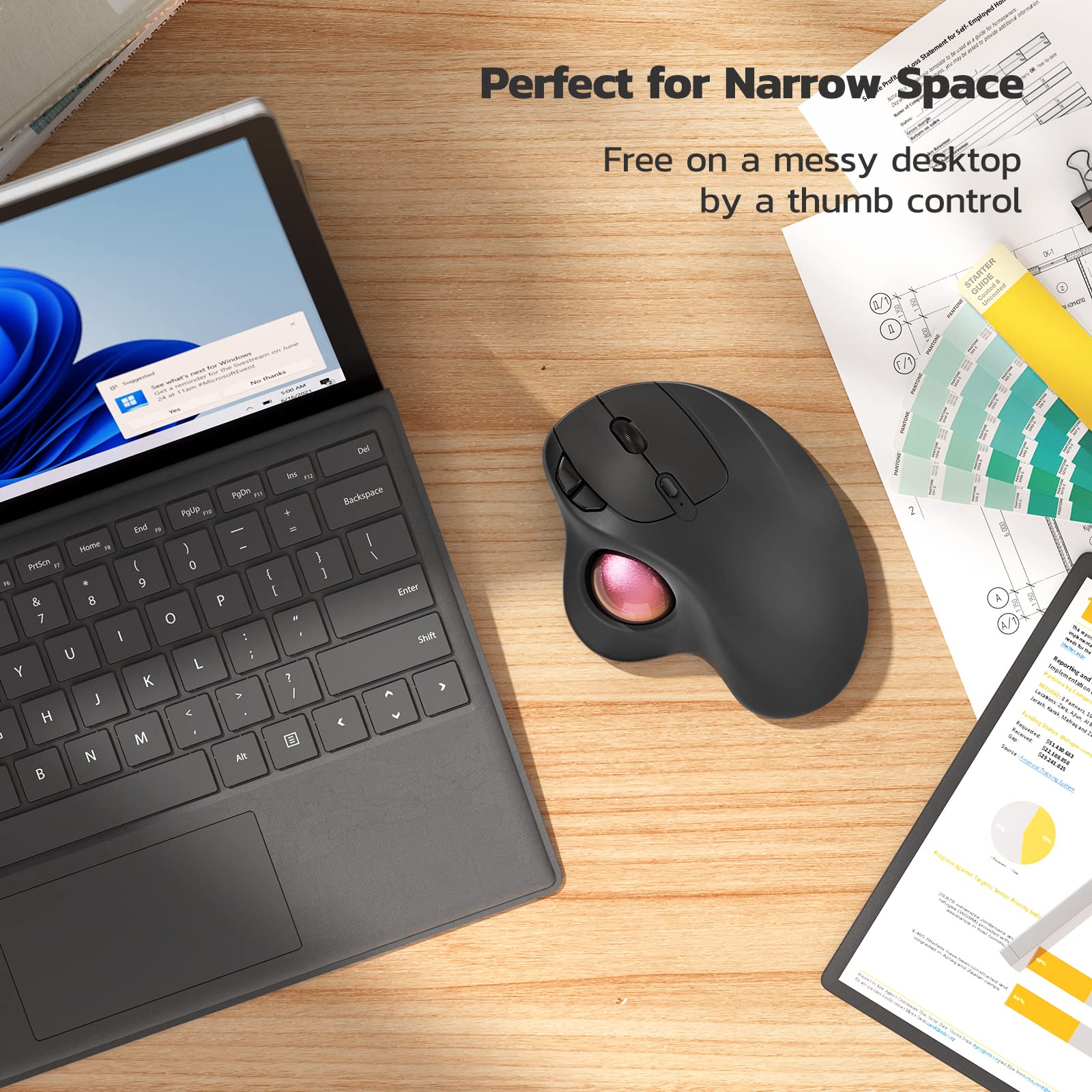 Nulea M501 Wireless Trackball Mouse, Rechargeable Ergonomic, Easy Thumb Control, Precise & Smooth Tracking, 3 Device Connection (Bluetooth or USB Receiver), Compatible for PC, Laptop, Mac, Windows. F-Pink - Image 6