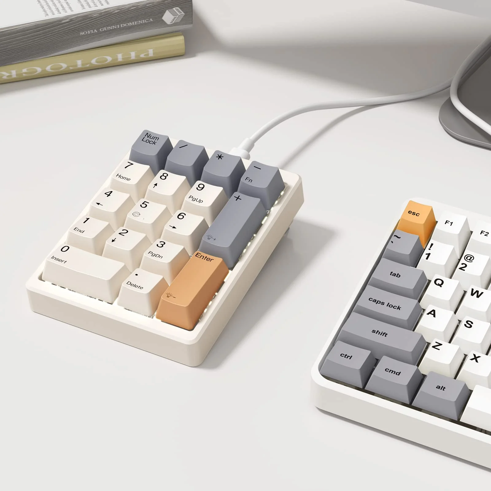 Number Pad, Mechanical Numpad Wired USB Standard 17 Keys Numeric Keypad with PBT Keycaps White Backlit Keypad for Laptop PC TKL Keyboards (Brown Switch) Brown switch - Image 3