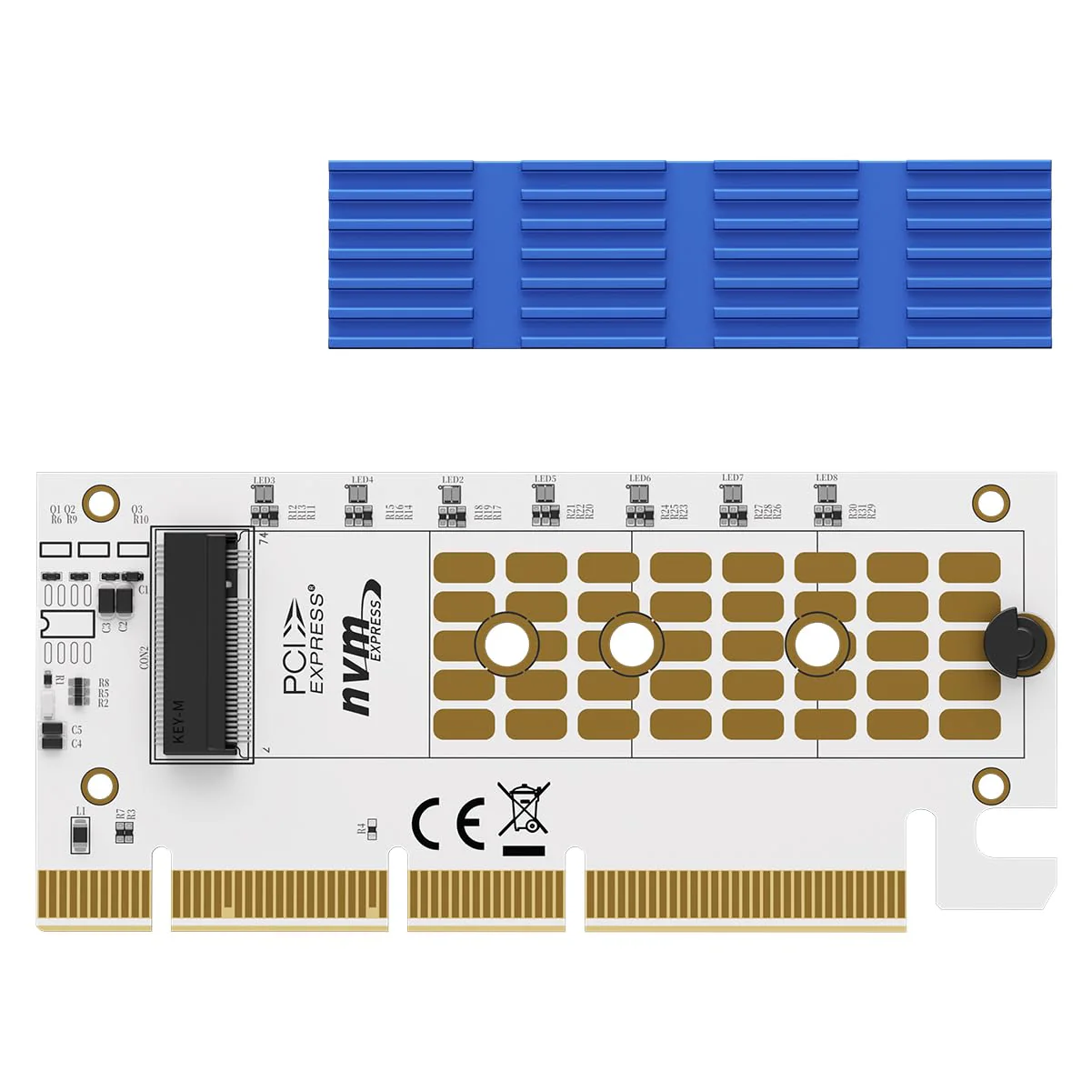NVMe M.2 SSD to PCIe X16/X8/X4 Adapter with Aluminum Heat Sink, M.2 to PCI-Express SSD Expansion Card, Support 4TB 2230 2242 2260 2280mm NVMe Solid State Drive