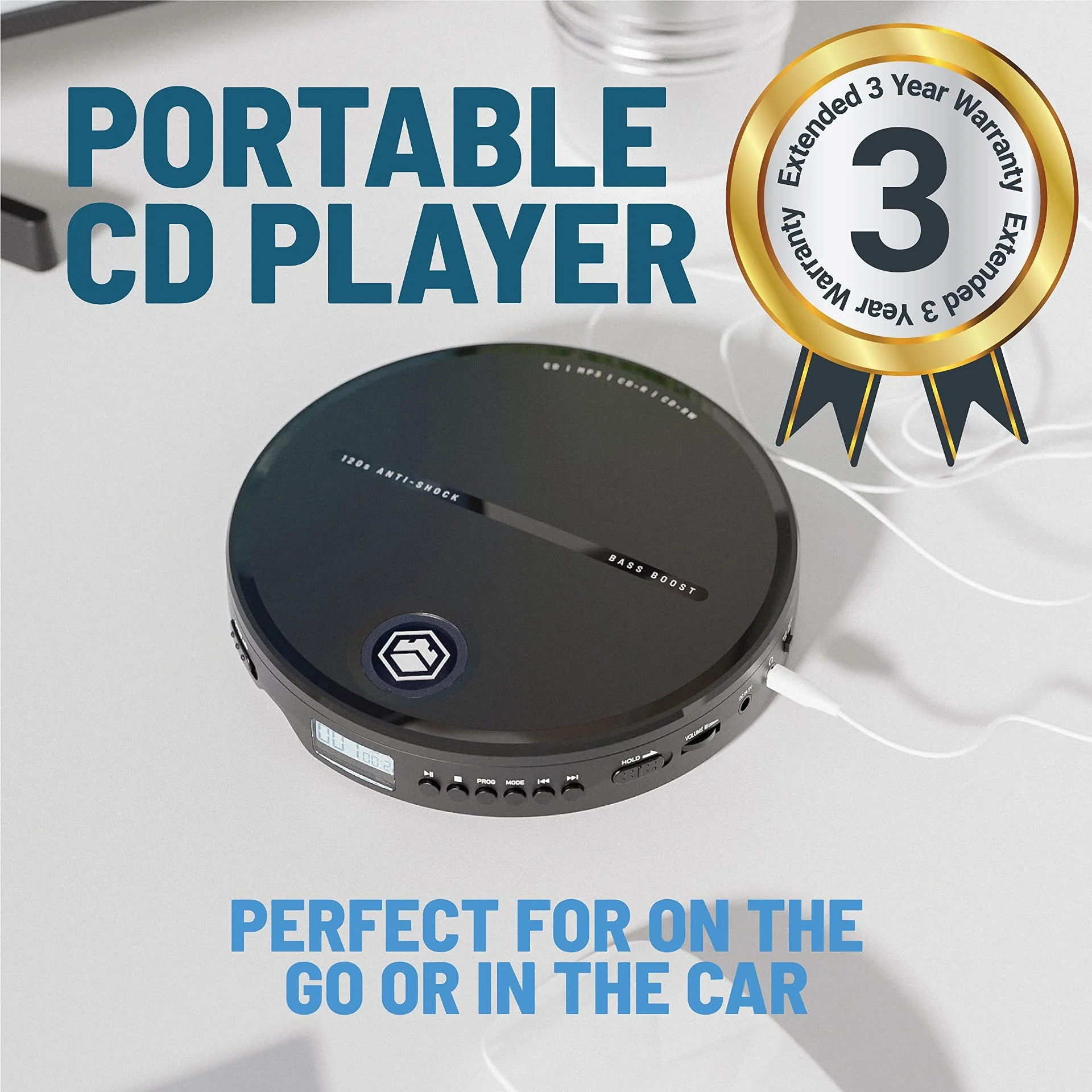 Oakcastle CD10 Portable CD Player | Battery Powered | Personal Walkman Disc Player | Anti-Skip | Retro Style Discman | Headphones Included - Image 2