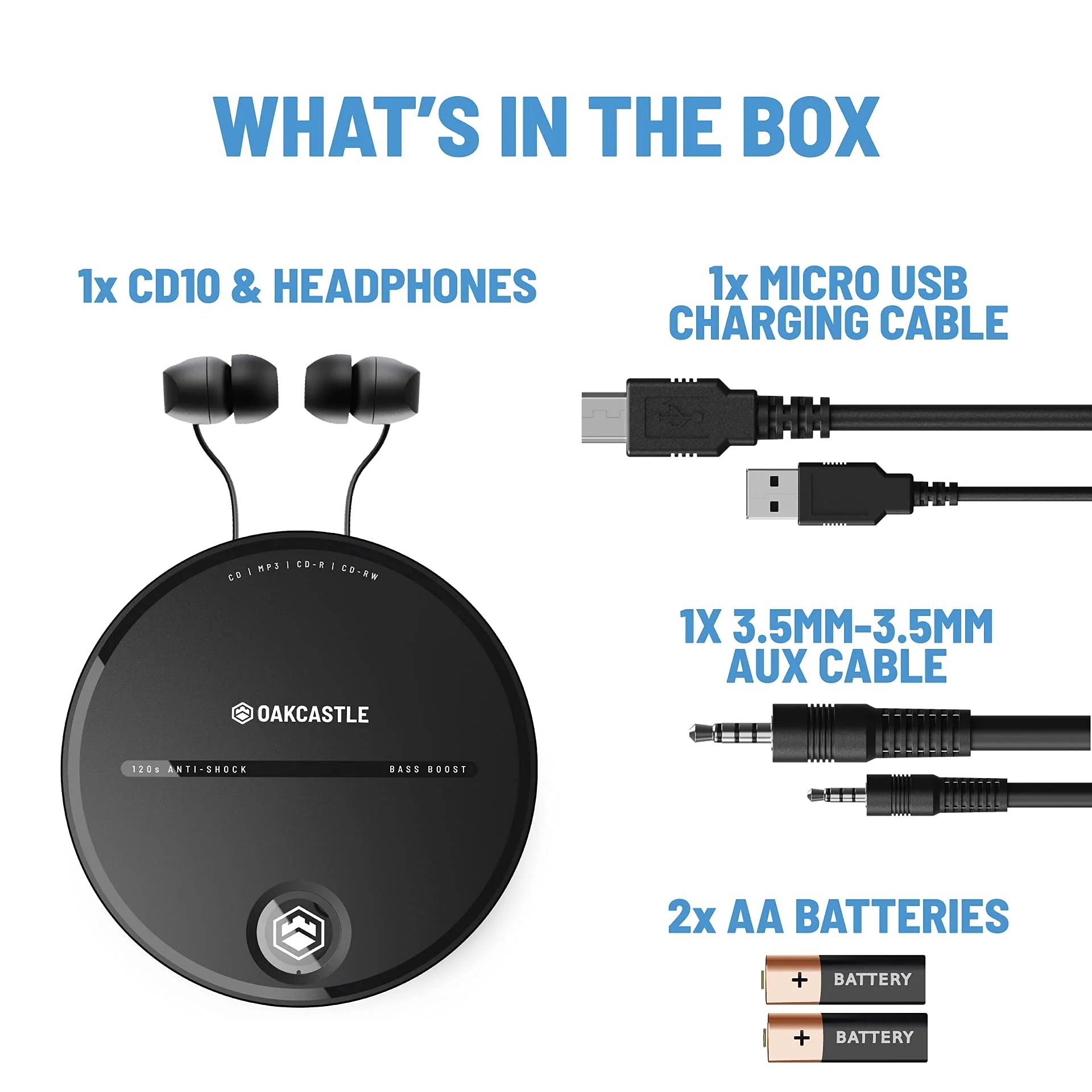 Oakcastle CD10 Portable CD Player | Battery Powered | Personal Walkman Disc Player | Anti-Skip | Retro Style Discman | Headphones Included - Image 6