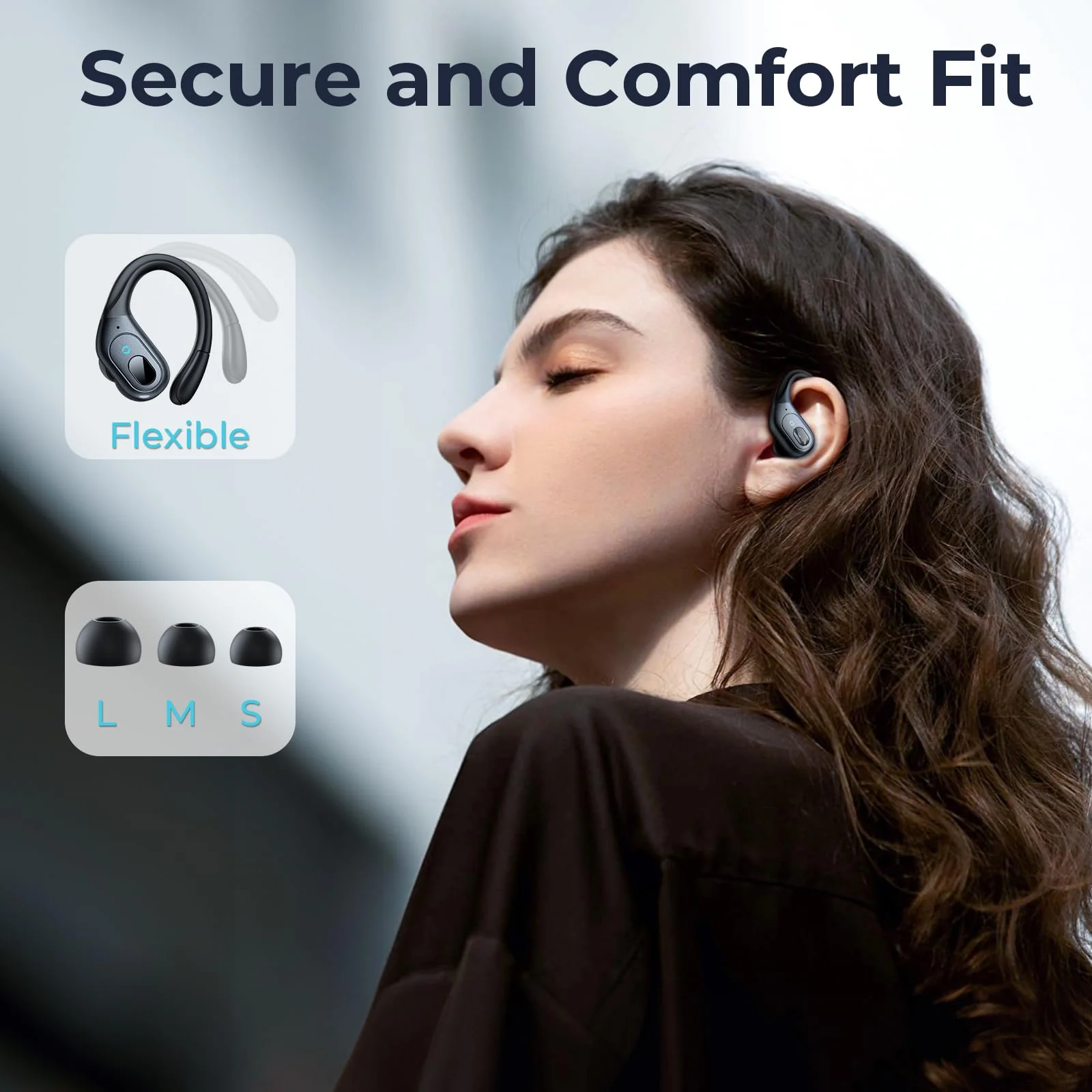 occiam Bluetooth Headphones Wireless Earbuds 90Hrs Playback Sport Ear Buds with Earhook LED Display Charging Case IPX7 Waterproof Earbud Deep Bass Running Earphones for IOS Android Cellphone,Black Black - Image 4