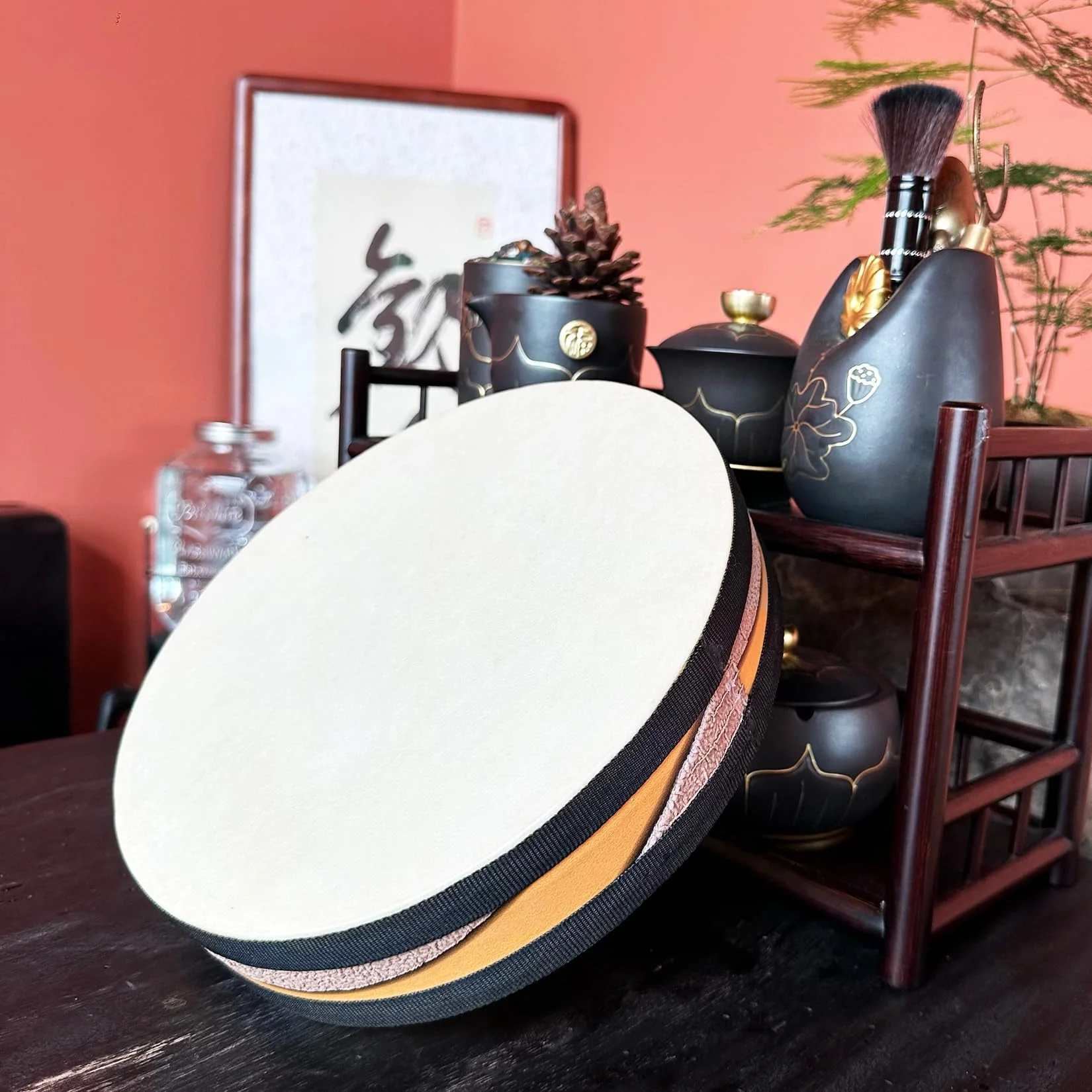 Ocean Drum,10'' Handmade Wooden,Natural sheepskin,Musical Healing Instrument, Orff Percussion, Simulates the Sound of Ocean Waves,For Recreation,Yoga Meditation, Stress Relief and Relaxation - Image 6