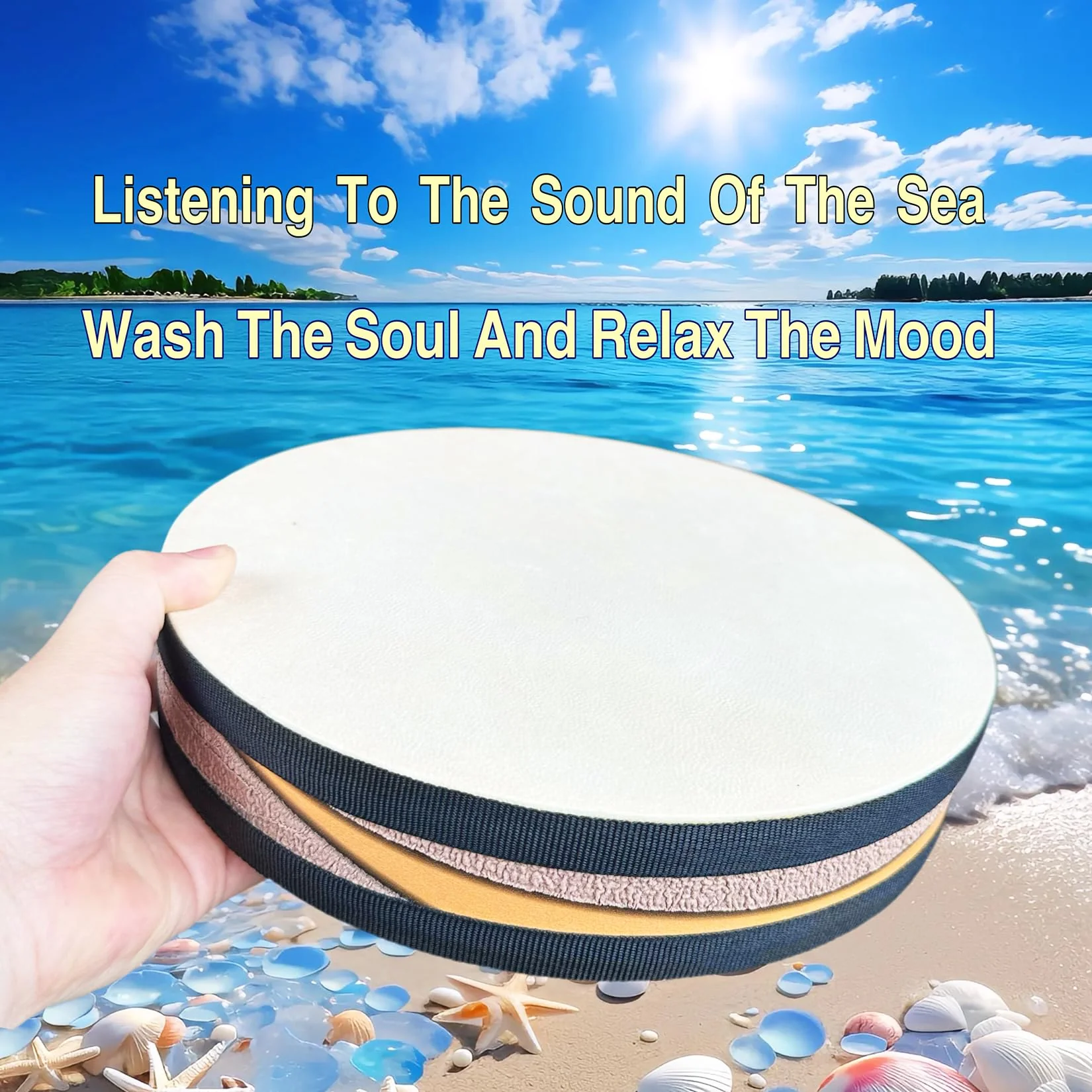 Ocean Drum,10'' Handmade Wooden,Natural sheepskin,Musical Healing Instrument, Orff Percussion, Simulates the Sound of Ocean Waves,For Recreation,Yoga Meditation, Stress Relief and Relaxation - Image 7