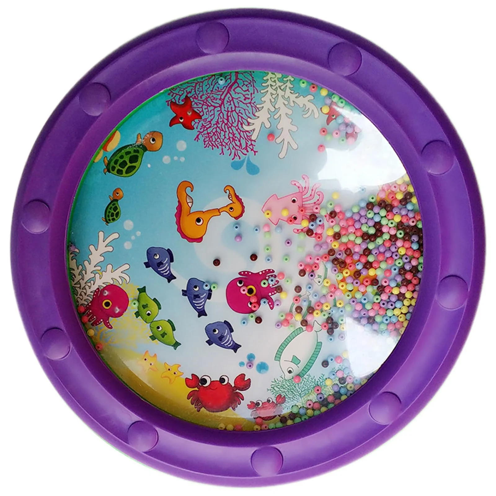 Ocean Drum Wave Bead Drum Gentle Sea Sound Music Gift Educational Tool Percussion Instruments Drum,10 Inch Fish Graphic Sea Drum (1 Pcs) 1 Pcs