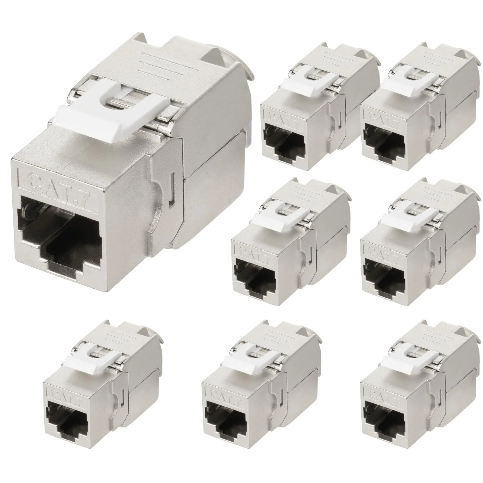OFFCUP 8 x Keystone Module CAT 7 Jack up to 500 MHz 10 Gbit/s Network Patch Panel, Mounting CAT Raw Cable Socket Tool-Free Thanks to Snap-In Compatible with Most Panels No Rust and Durable 8PCS