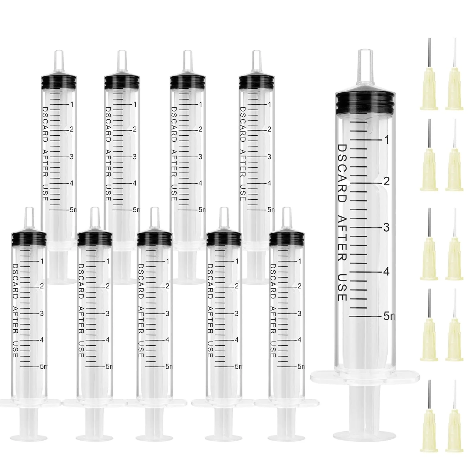 OFFCUP Syringe Set with Blunt Needle, 10 Pieces Syringe 5 ml and Cannula, Plastic Tube Disposable Syringes Plastic Syringe for Liquids, Hobby, Model Making and DIY 10 pieces, 5 ml