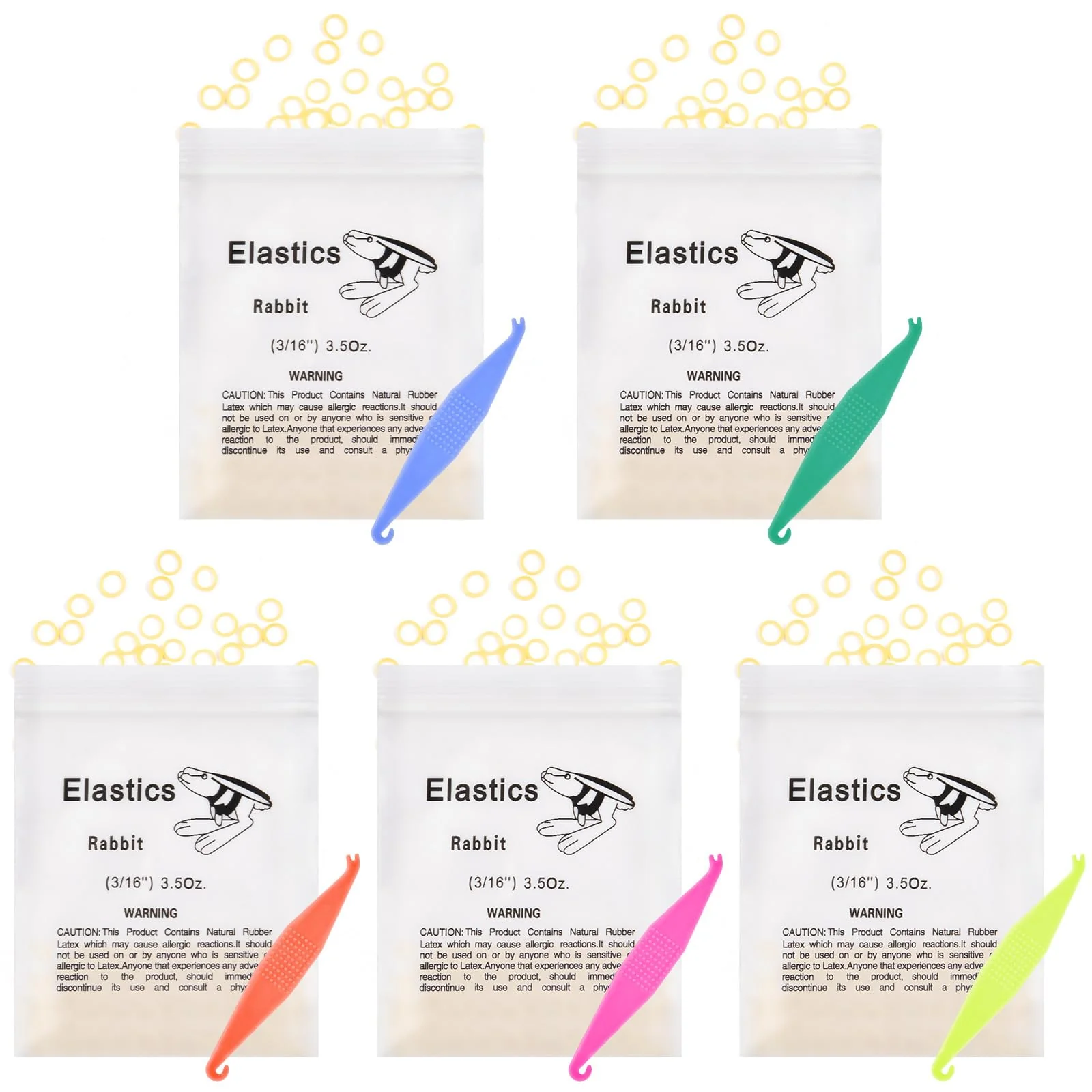 OFFCUP Teeth Rubber Band, Pack of 500 Orthodontic Elastics, Orthodontic Elastics with 5 Pieces Placers for Braces for Dental Gaps, Braces, Crooked Teeth (Rabbit 3/16 Inch) 3/16''
