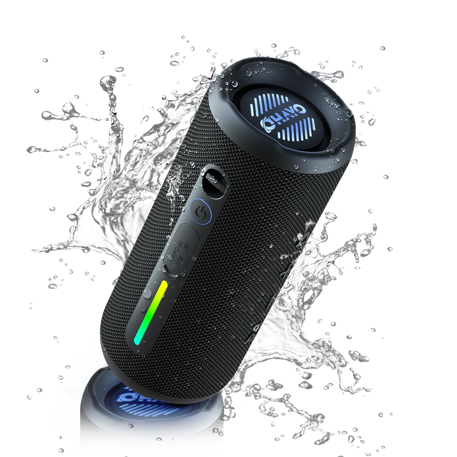 OHAYO Portable Bluetooth Speaker, IPX7 Waterproof Wireless Speaker with 24W Loud Stereo Sound, Active Extra Bass, Bluetooth 5.3, RGB Lights, Dual Pairing, Up to 30H Playtime for Home, Outdoor, Party Black