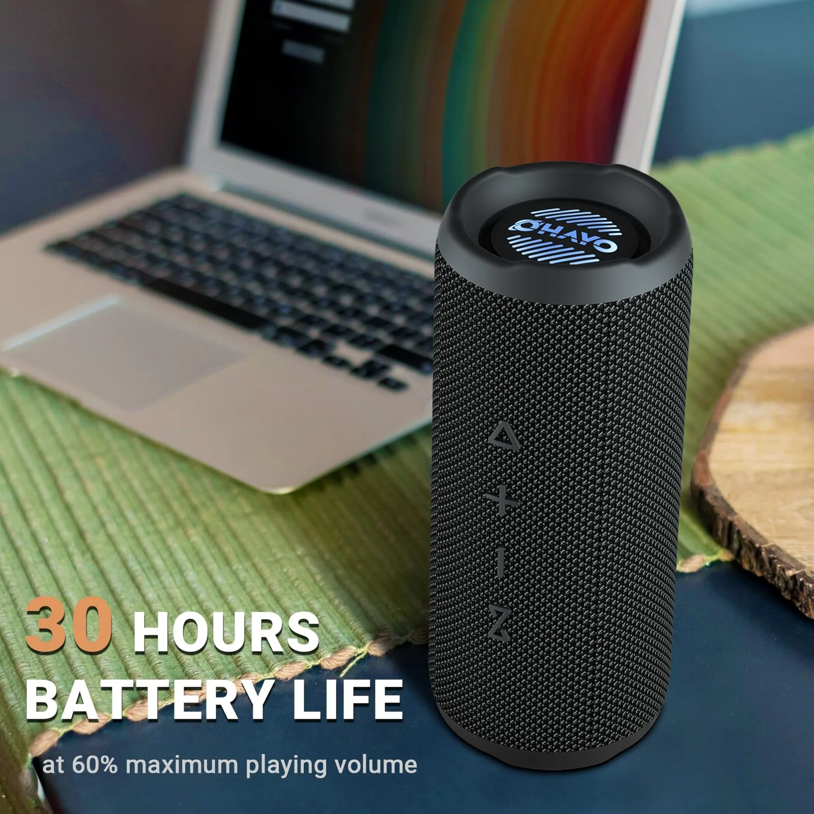 OHAYO Portable Bluetooth Speaker, IPX7 Waterproof Wireless Speaker with 24W Loud Stereo Sound, Active Extra Bass, Bluetooth 5.3, RGB Lights, Dual Pairing, Up to 30H Playtime for Home, Outdoor, Party Black - Image 2