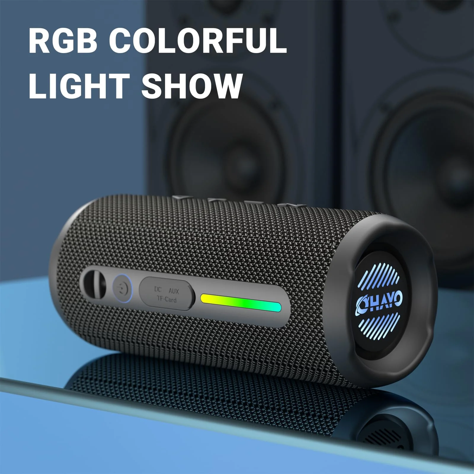 OHAYO Portable Bluetooth Speaker, IPX7 Waterproof Wireless Speaker with 24W Loud Stereo Sound, Active Extra Bass, Bluetooth 5.3, RGB Lights, Dual Pairing, Up to 30H Playtime for Home, Outdoor, Party Black - Image 6