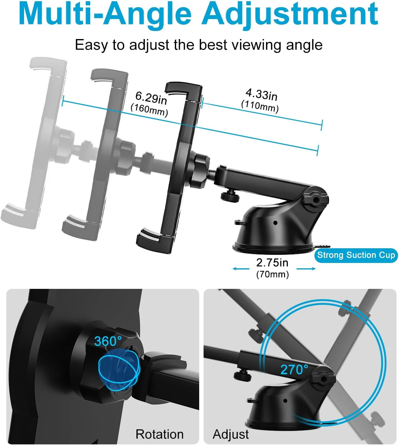 OHLPRO Tablet Holder for Car Dashboard Suction Cup, iPad Car Mount for all 5"-13" Galaxy Tab Kindle Fire iPhone Switch, Tablet Mount for Trucks, SUVs, Cars etc. 5-13" Tablet Clamp - Image 2
