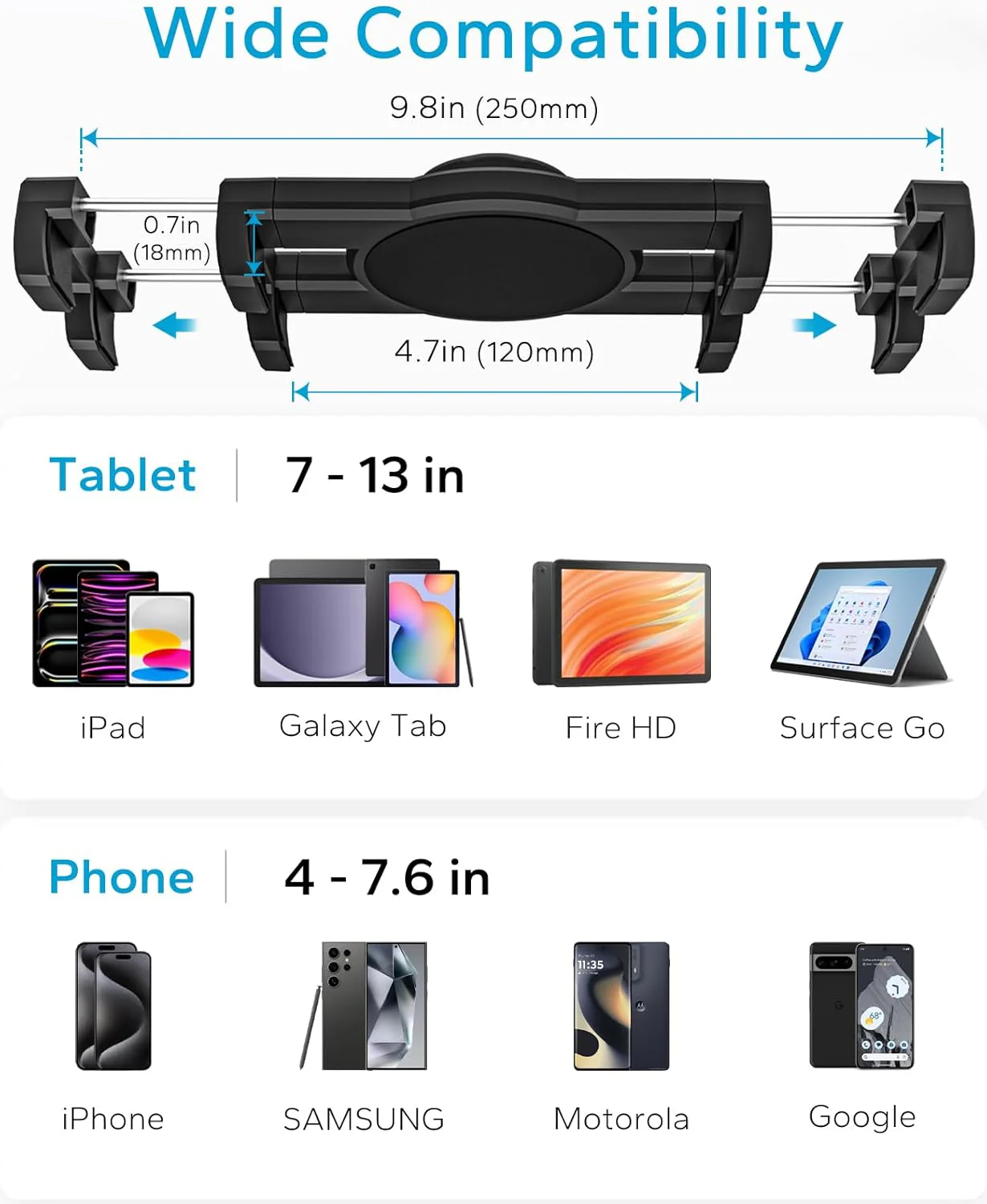 OHLPRO Tablet Holder for Car Dashboard Suction Cup, iPad Car Mount for all 5"-13" Galaxy Tab Kindle Fire iPhone Switch, Tablet Mount for Trucks, SUVs, Cars etc. 5-13" Tablet Clamp - Image 3