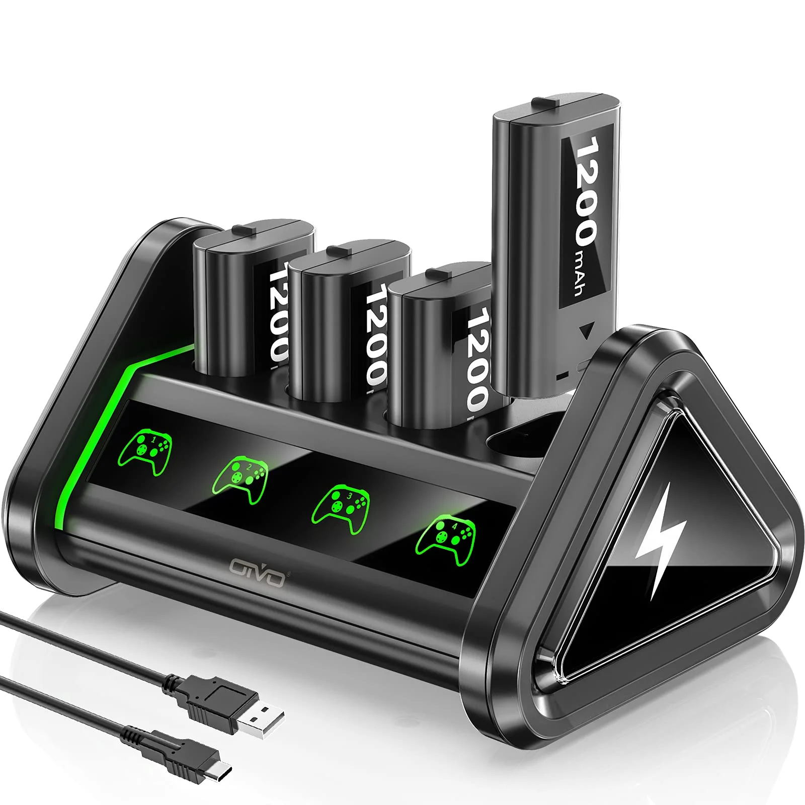 OIVO Rechargeable Battery Packs Compatible with Xbox Series X|S/Xbox One X/S/Elite, 4 X 1200 mAh Battery Kit with Charger, Rechargeable Batteries Charger Station with ON/Off Power Switch 4Pack