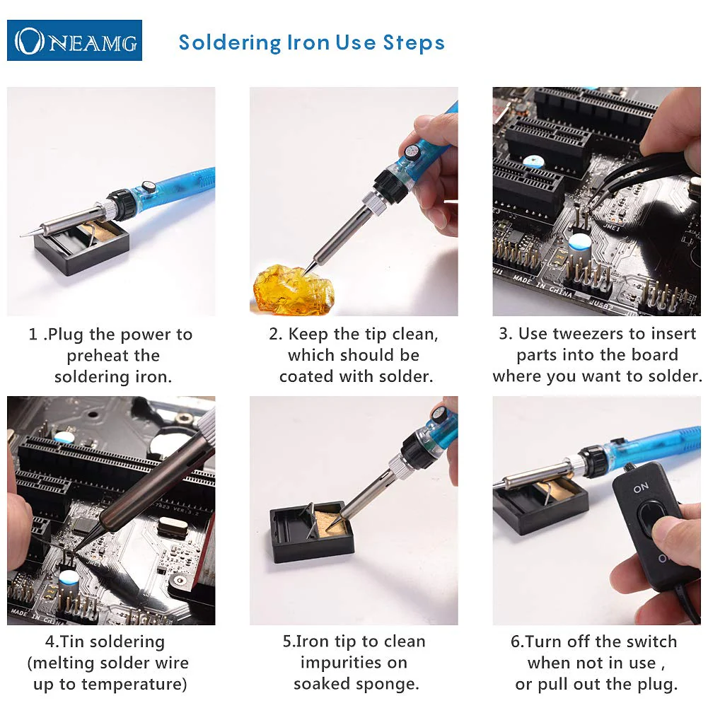 OneAmg Soldering Iron Set, Soldering Iron Kit, Soldering Set, 60 W, Digital Soldering Station, Temperature Adjustable and On/Off Switch, Soldering Iron Kit, 220 V with 5 Soldering Tips, Desoldering Pump, Soldering Iron Stand, Tweezers 916 - Image 6