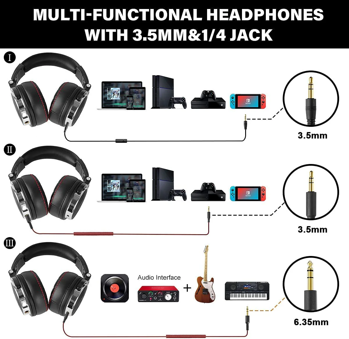 OneOdio Hi-Res Over Ear Headphones for Studio Monitoring and Mixing, Sound Isolation, Protein Leather Earcups, 50mm Driver Unit, Wired Headphones for AMP Guitar Keyboard (Pro-50 Black) - Image 3