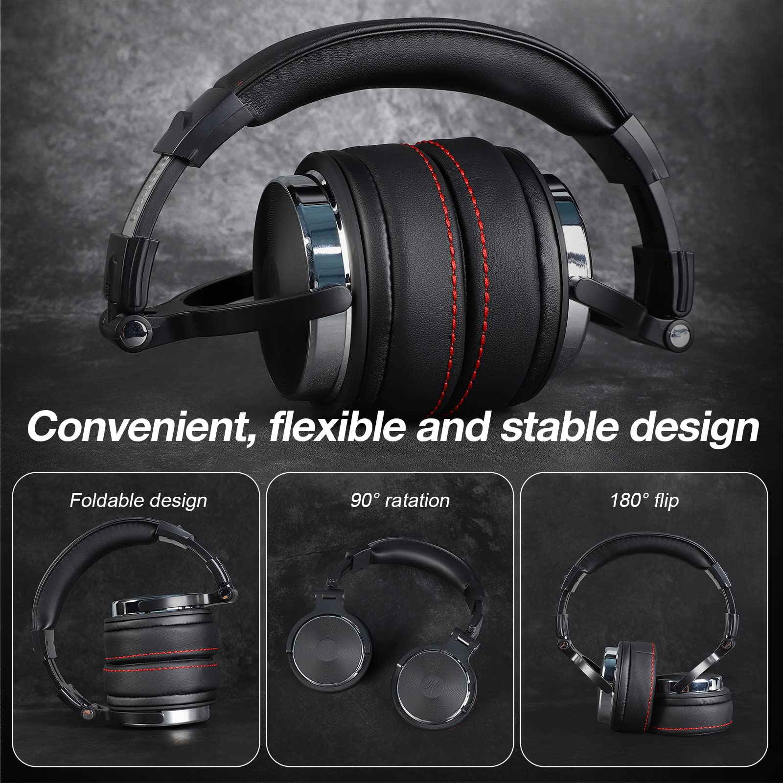 OneOdio Hi-Res Over Ear Headphones for Studio Monitoring and Mixing, Sound Isolation, Protein Leather Earcups, 50mm Driver Unit, Wired Headphones for AMP Guitar Keyboard (Pro-50 Black) - Image 6