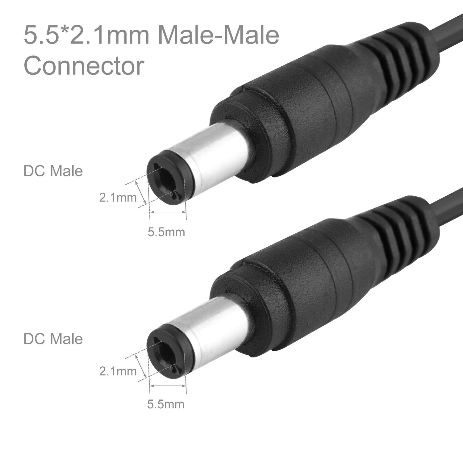 Onite 6.6ft Male to Male Extension Cord, DC 5.5x2.1mm Power Adapter Cable, for LED Strip, Surveillance Camera, CCTV Security Camera, LED Display, IP Camera, DVR, Router, Invoice Printer, 2-Pack 5.5x2.1mm Male to Male 6.6ft 2-Pack - Image 2