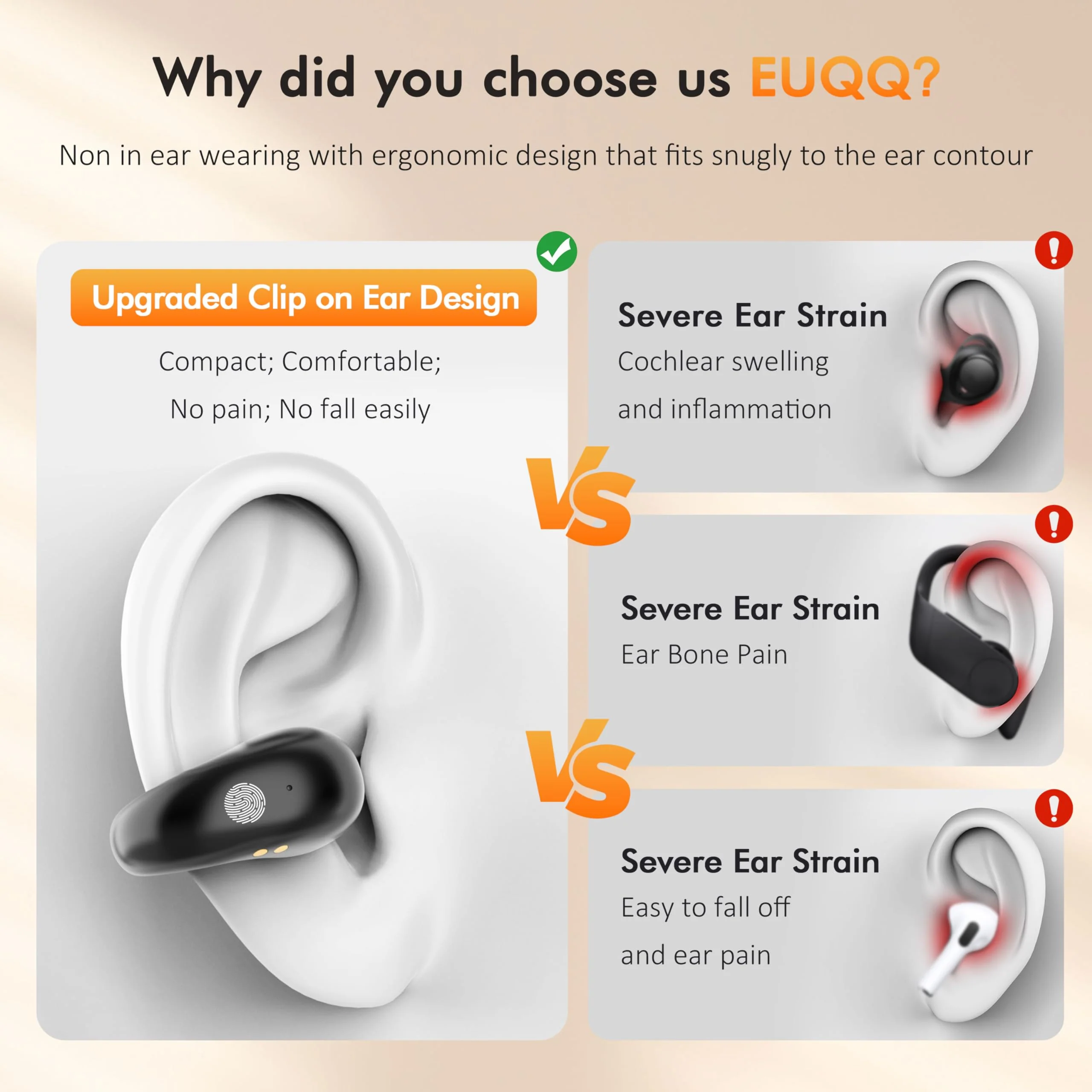 Open Ear Clip on Headphones, Wireless Earbuds Bluetooth 5.3 Sport Earphones Built-in Mic with Ear Hooks 36H Playtime Ear Buds LED Display Charging Case, Waterproof Design for Running Fitness, Black - Image 2