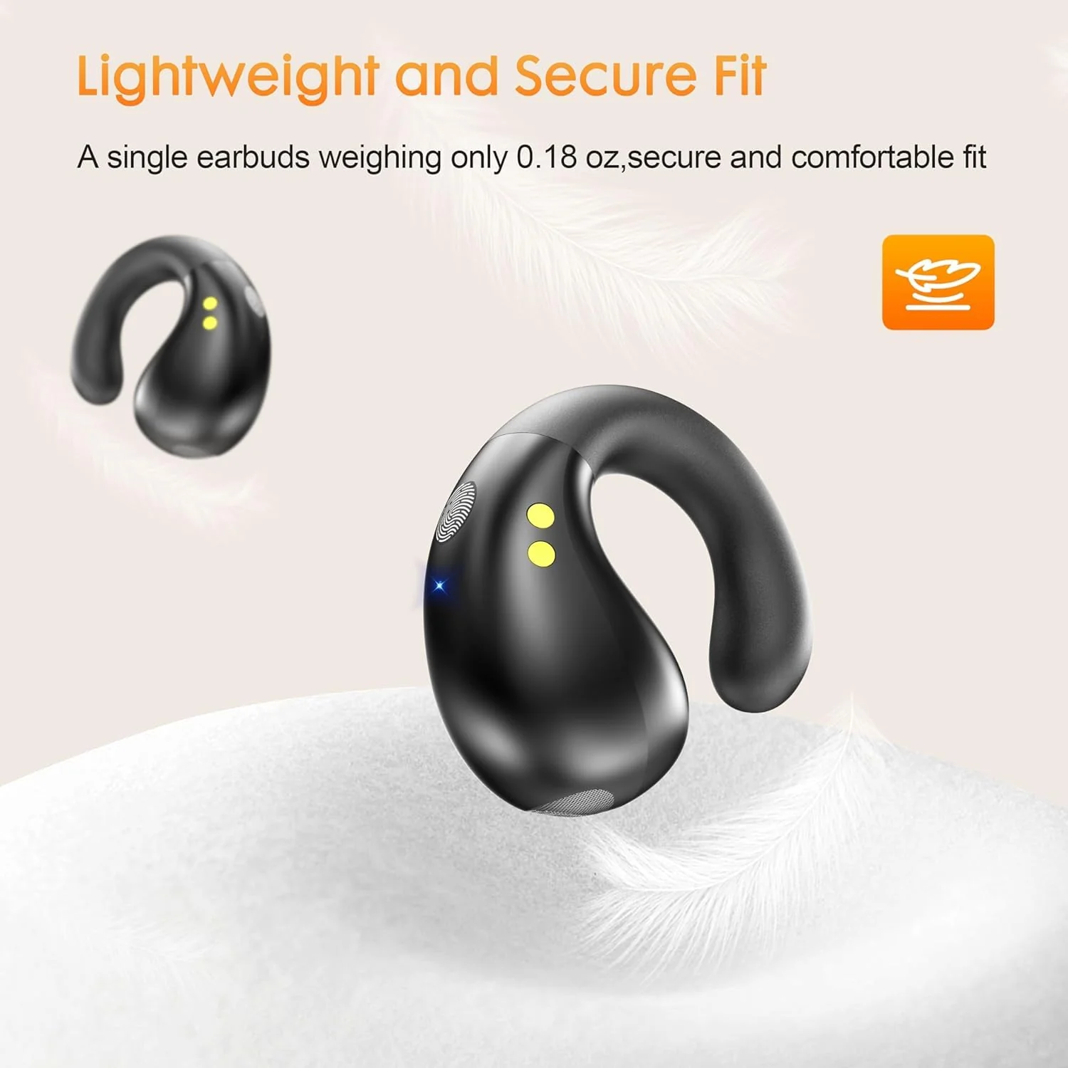 Open Ear Clip on Headphones, Wireless Earbuds Bluetooth 5.3 Sport Earphones Built-in Mic with Ear Hooks 36H Playtime Ear Buds LED Display Charging Case, Waterproof Design for Running Fitness, Black - Image 6