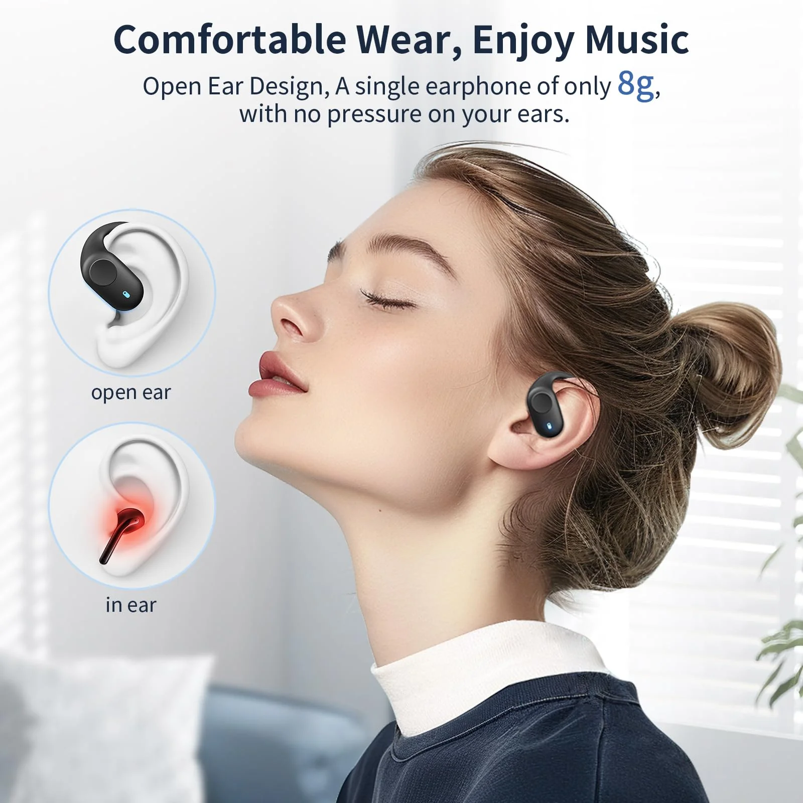 Open Ear Headphones, Bluetooth Headphones 5.3 Sports with Smart Digital Display, 36H Playtime, IP54 Waterproof, Wireless Earbuds Lightweight Design Fit Cycling, Running, Workout (Black) Black - Image 4