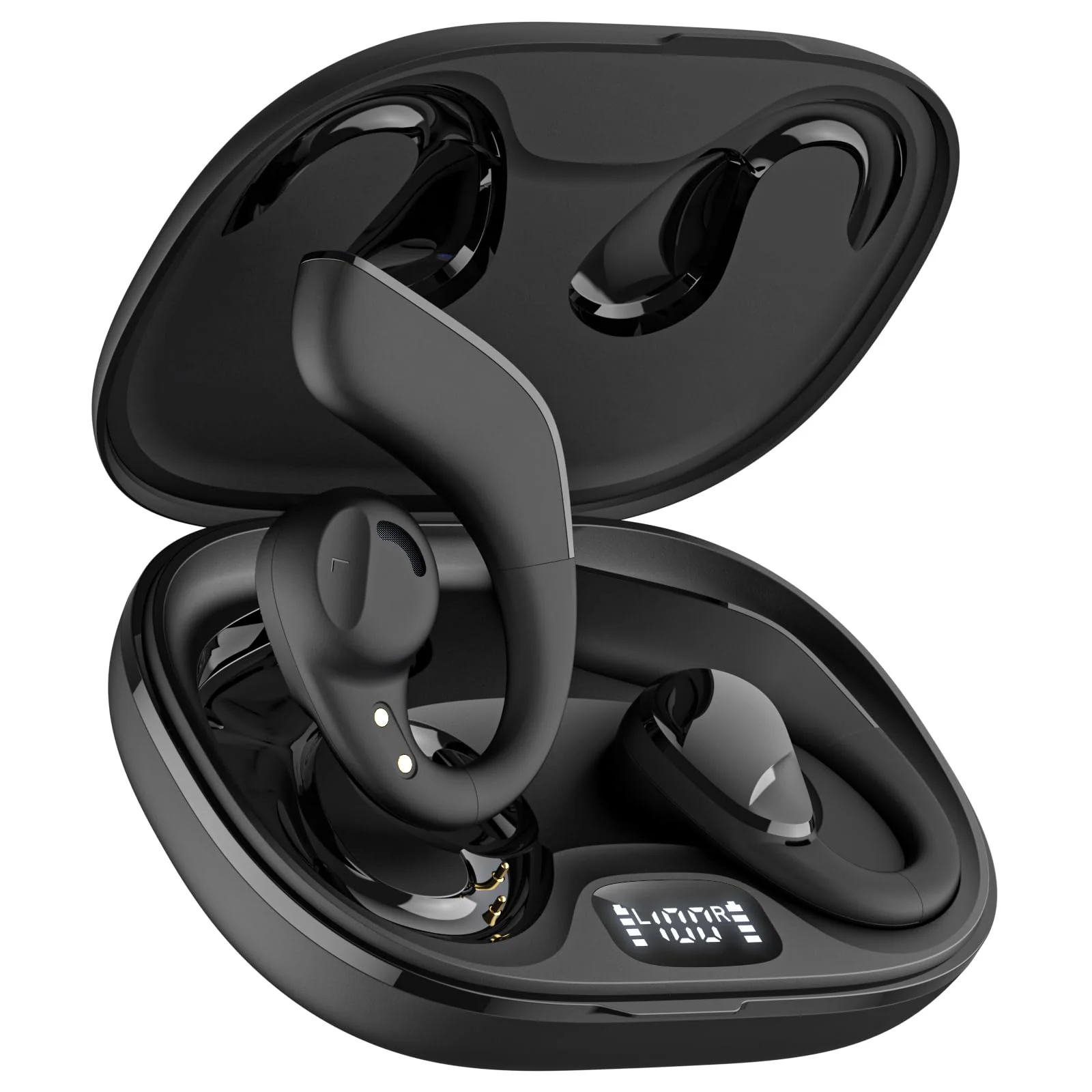 Open Ear Headphones Wireless Bluetooth 5.3, Open Ear Earbuds with Dual 16.2mm Dynamic Drivers 60 Hours Playtime Waterproof Sport Running Earbuds with Earhooks, Compatible with iPhone Android TV Black